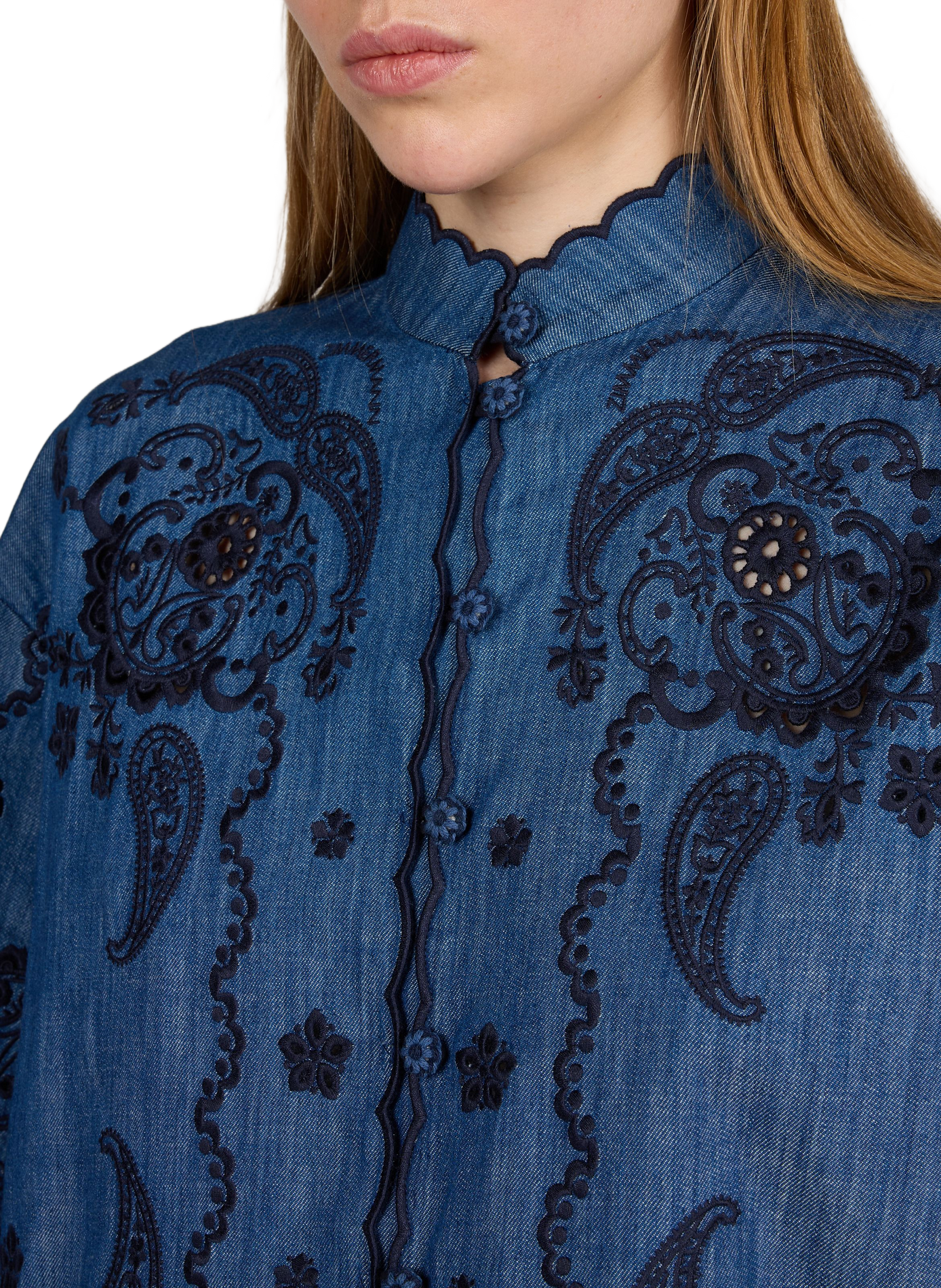 Bluse mit Kaschmir-Stickerei und gesäumten Kanten aus Baumwolle ZIMMERMANN Blau