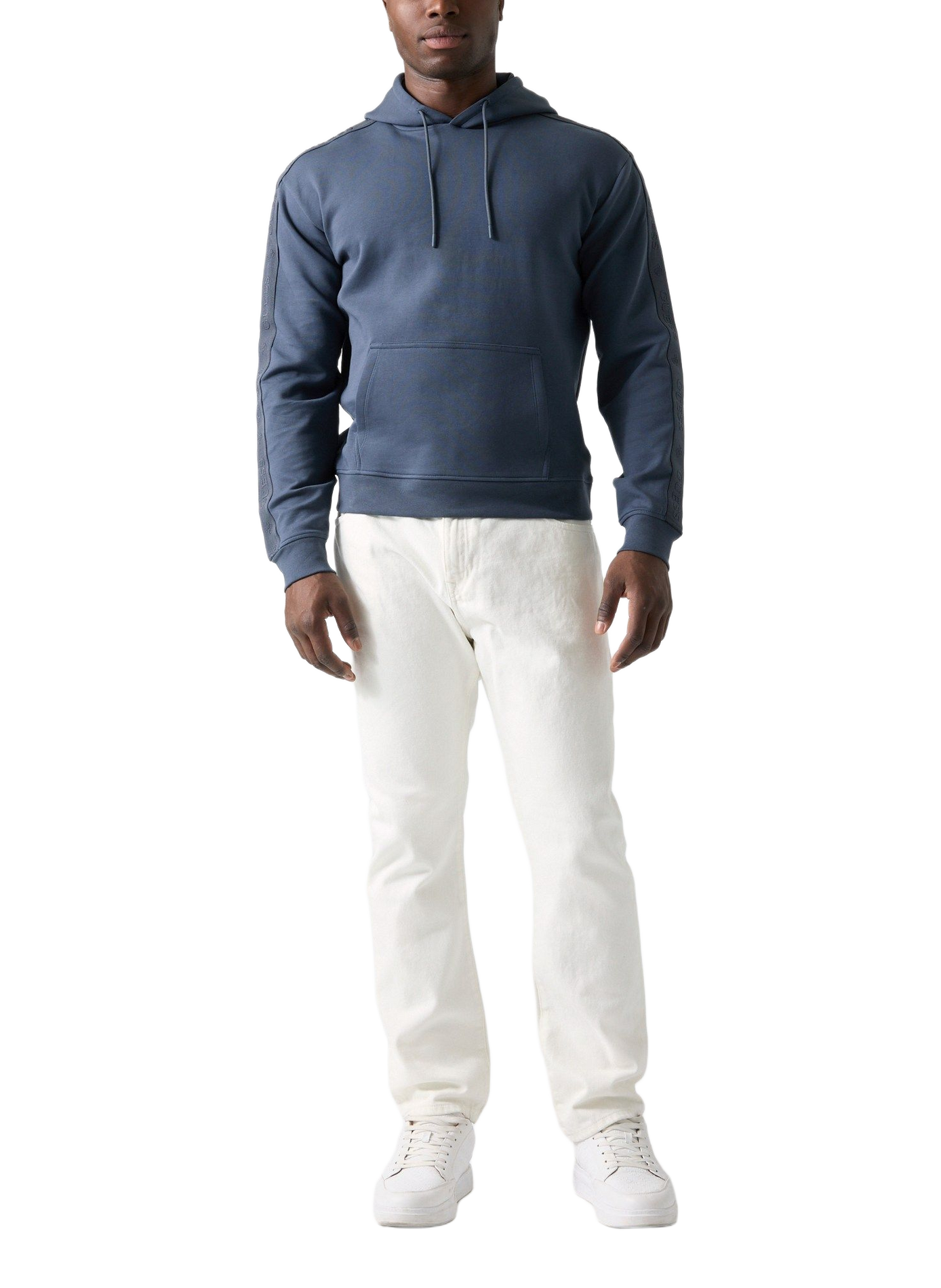 Hoodie with logo tape in blended cotton GUESS Blue