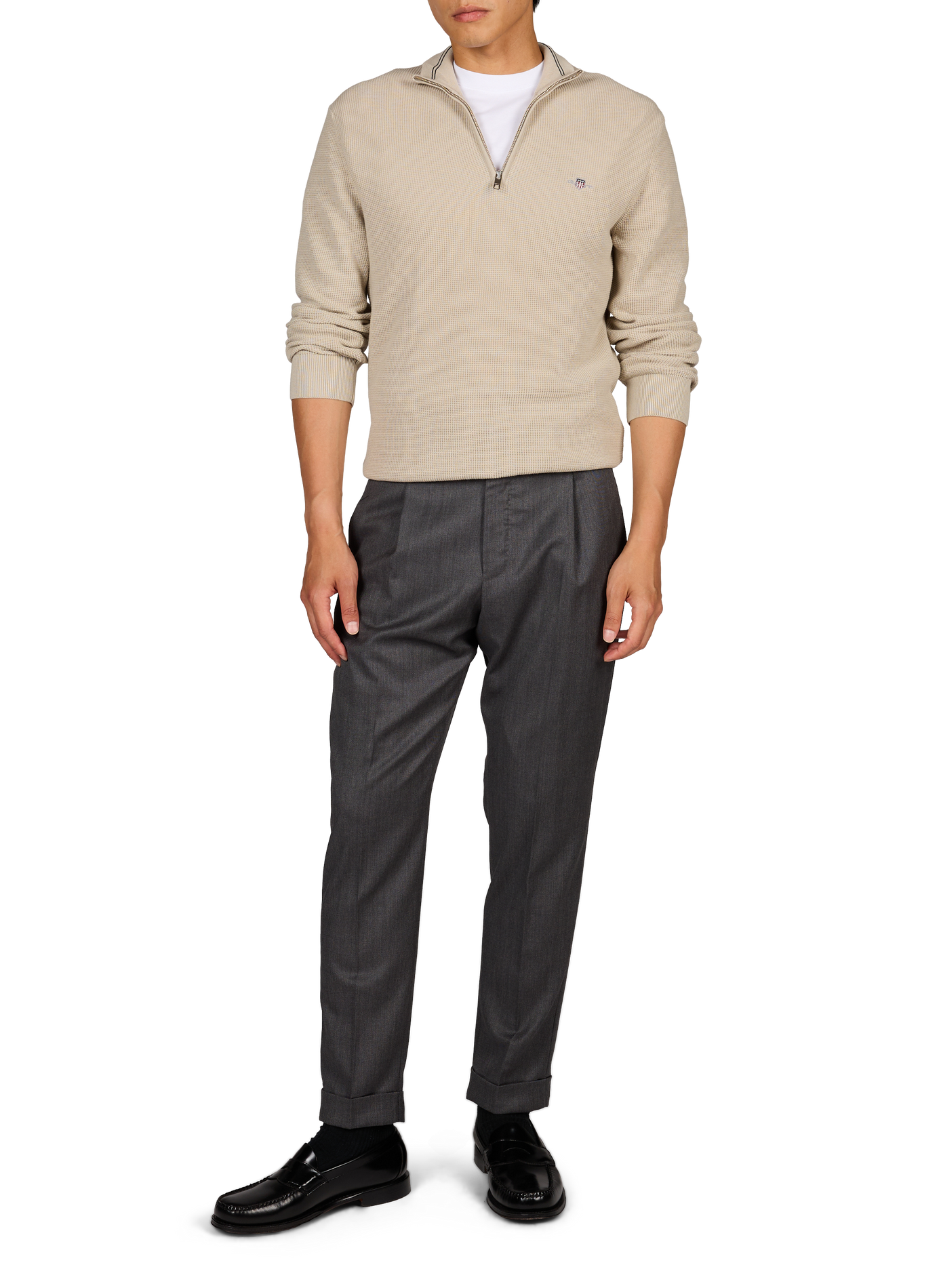 Pantaloni dritti con logo ricamato in cotone GANT Beige