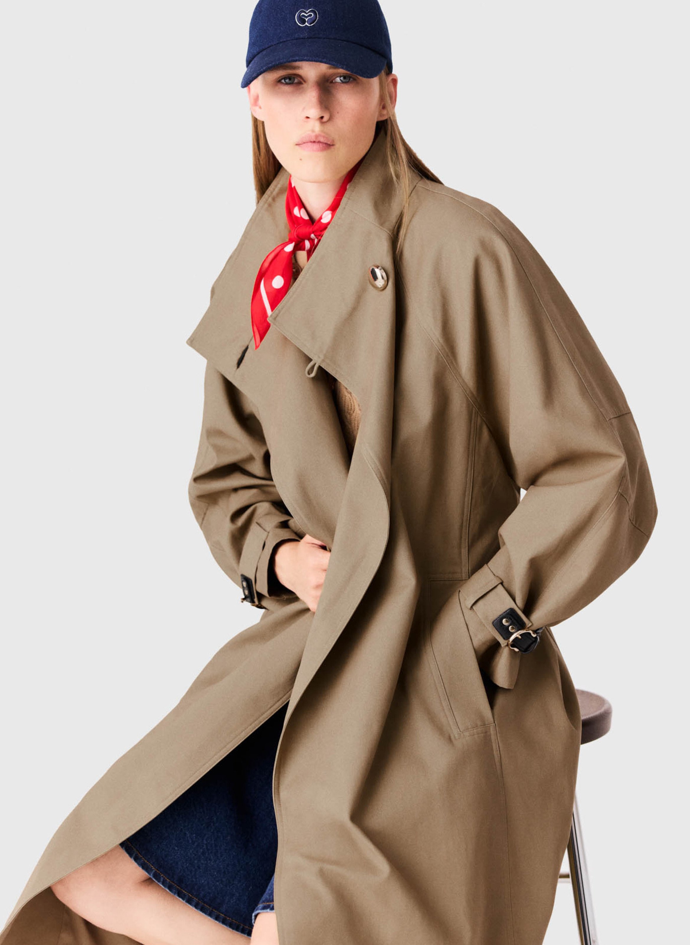 Trench col montant en coton MAJE Beige