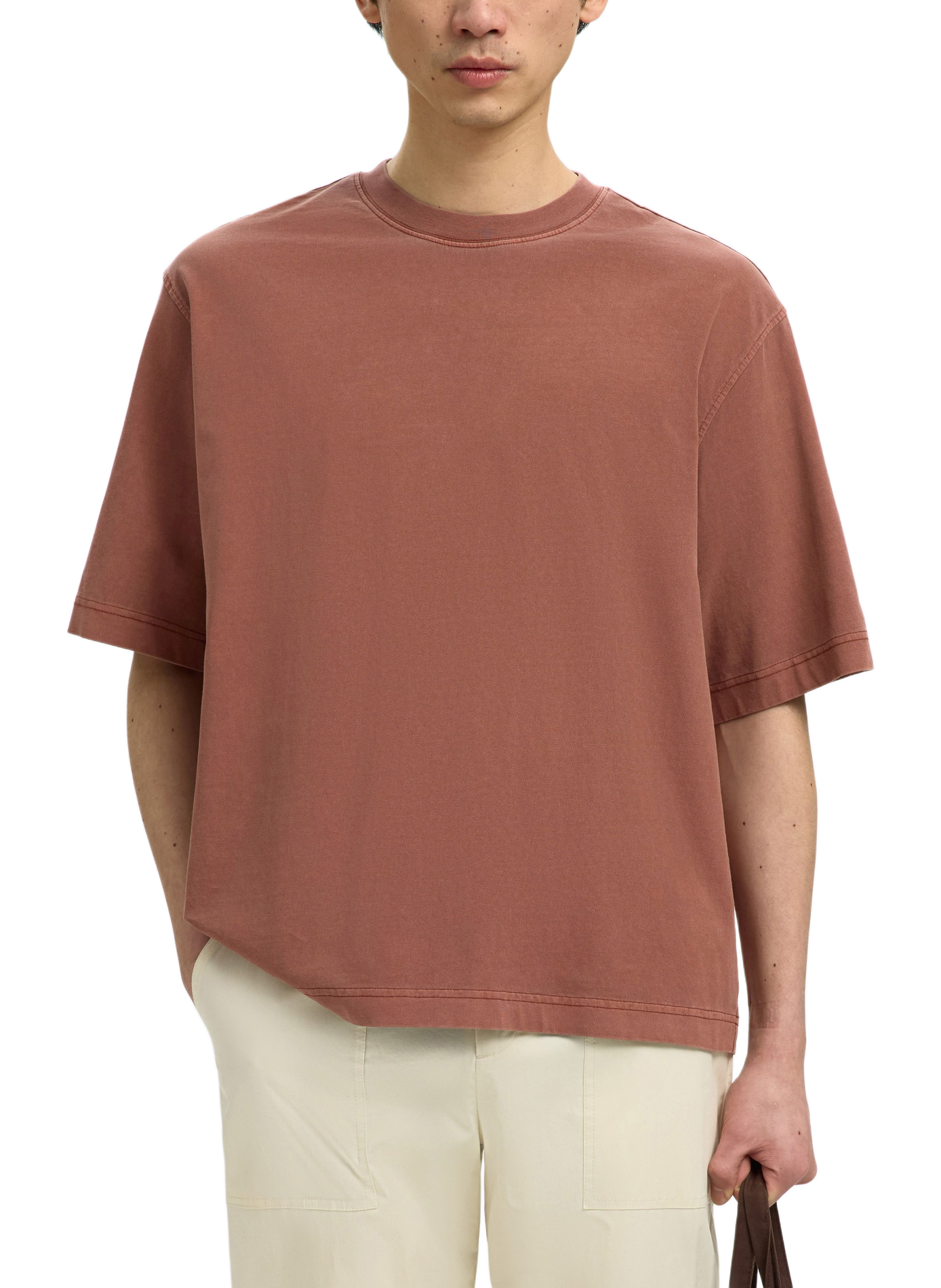 Oversized T-shirt met ronde hals van katoen SELECTED Rood
