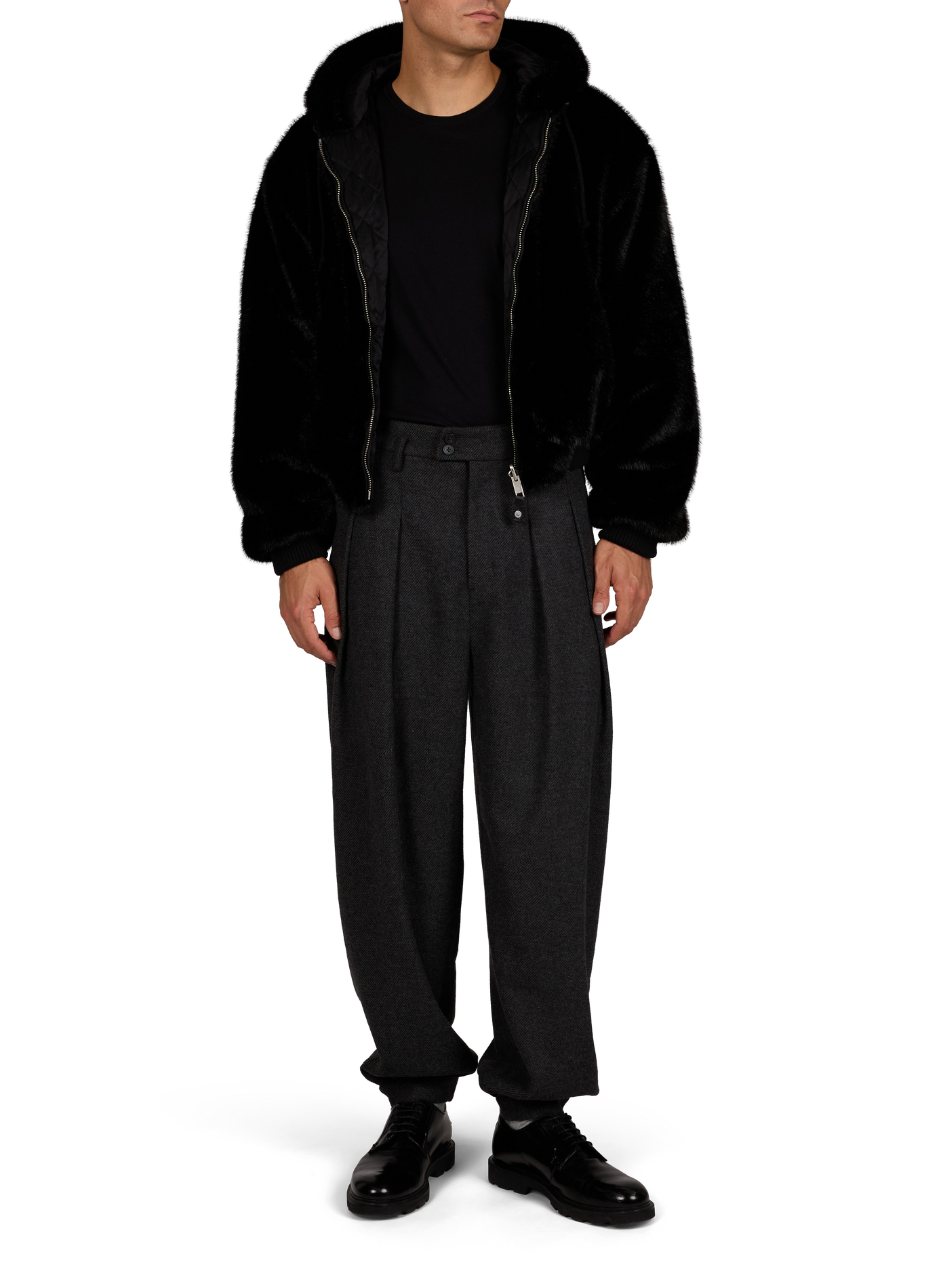 Straight hooded faux fur-effect jacket ERL Black