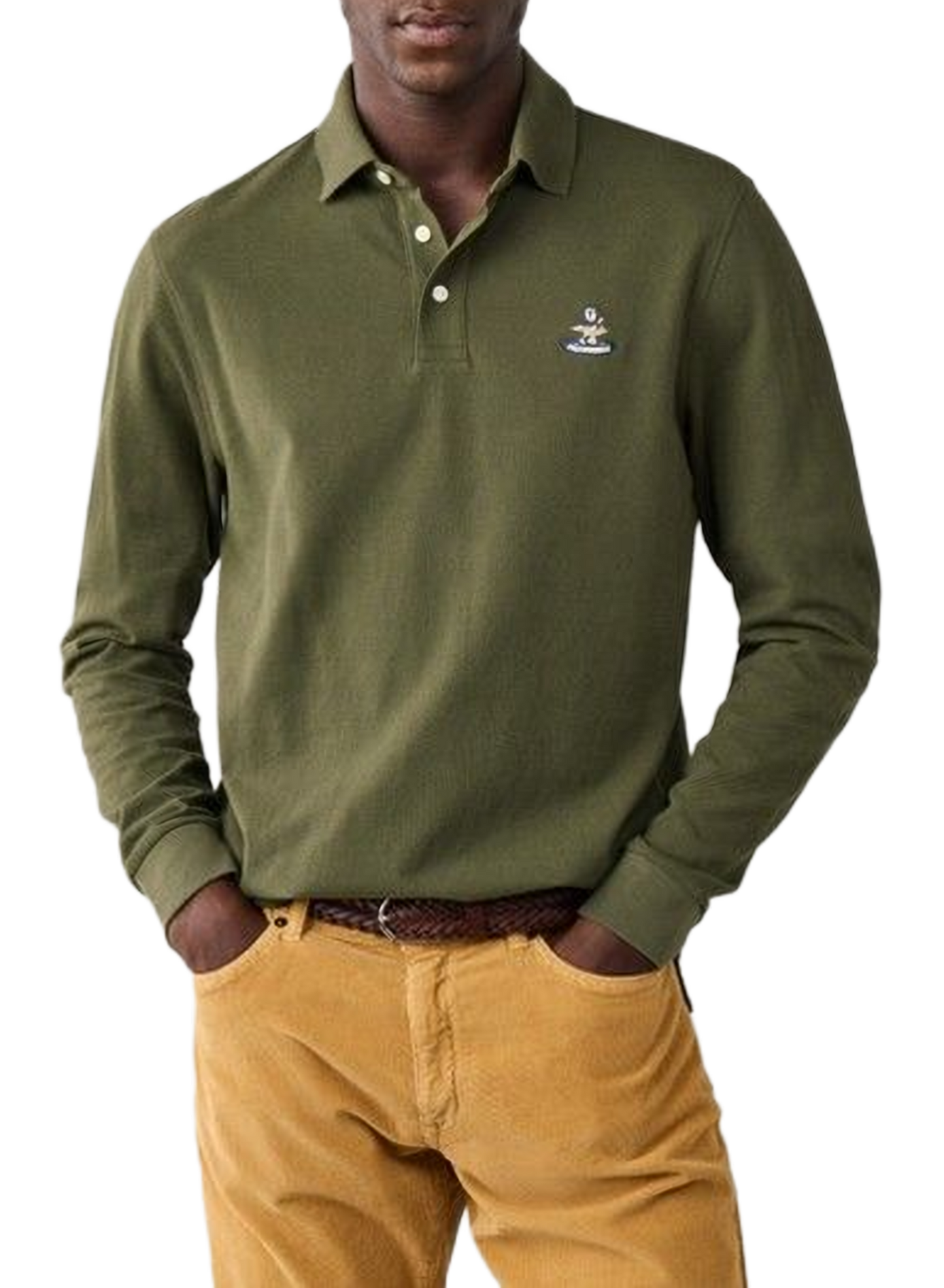 Long-sleeved cotton polo shirt FACONNABLE Khaki