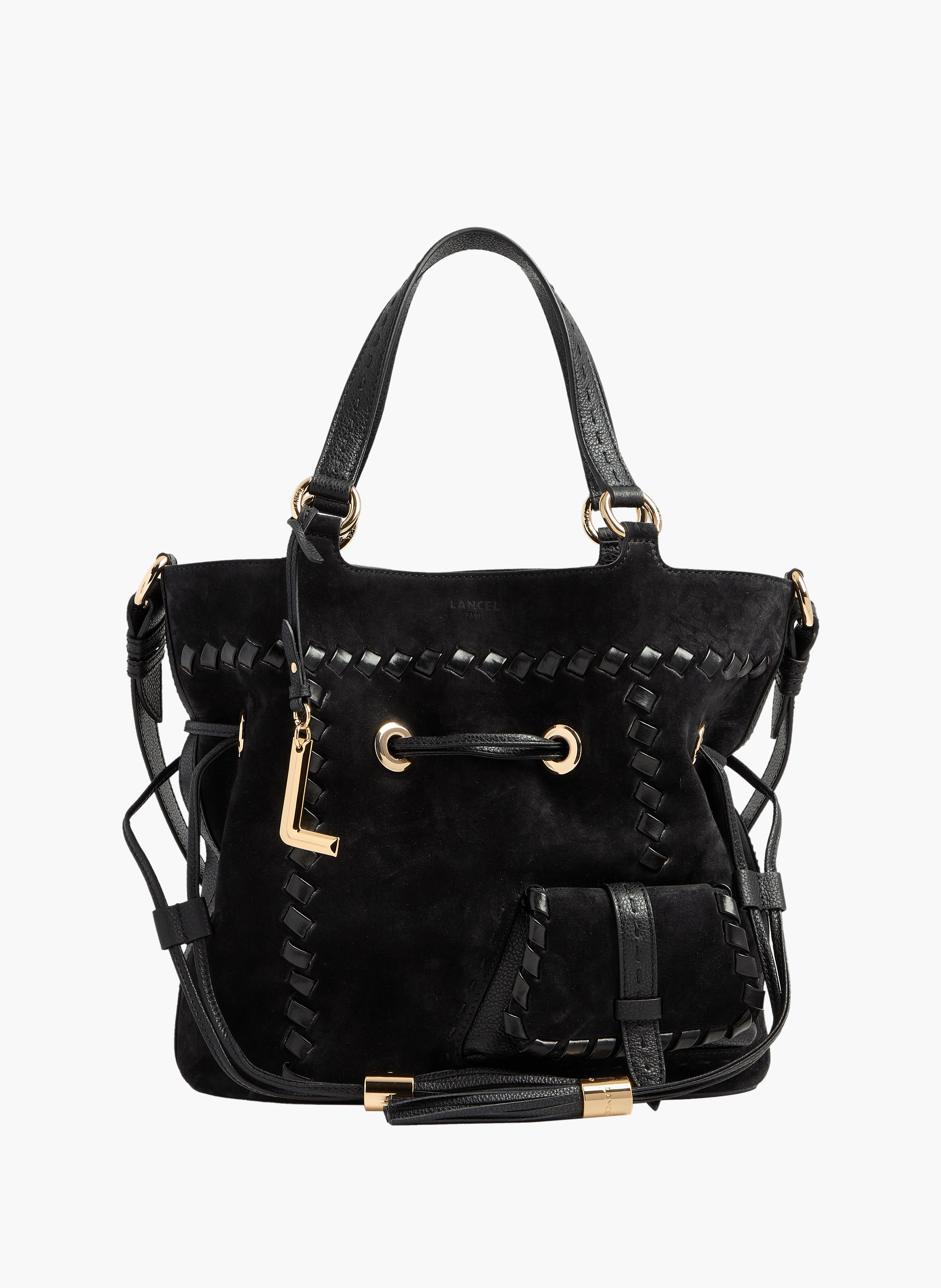 Sac seau premier flirt de lancel en animation 150y whipstitched : cuirs de vachette suede & graine LANCEL Noir