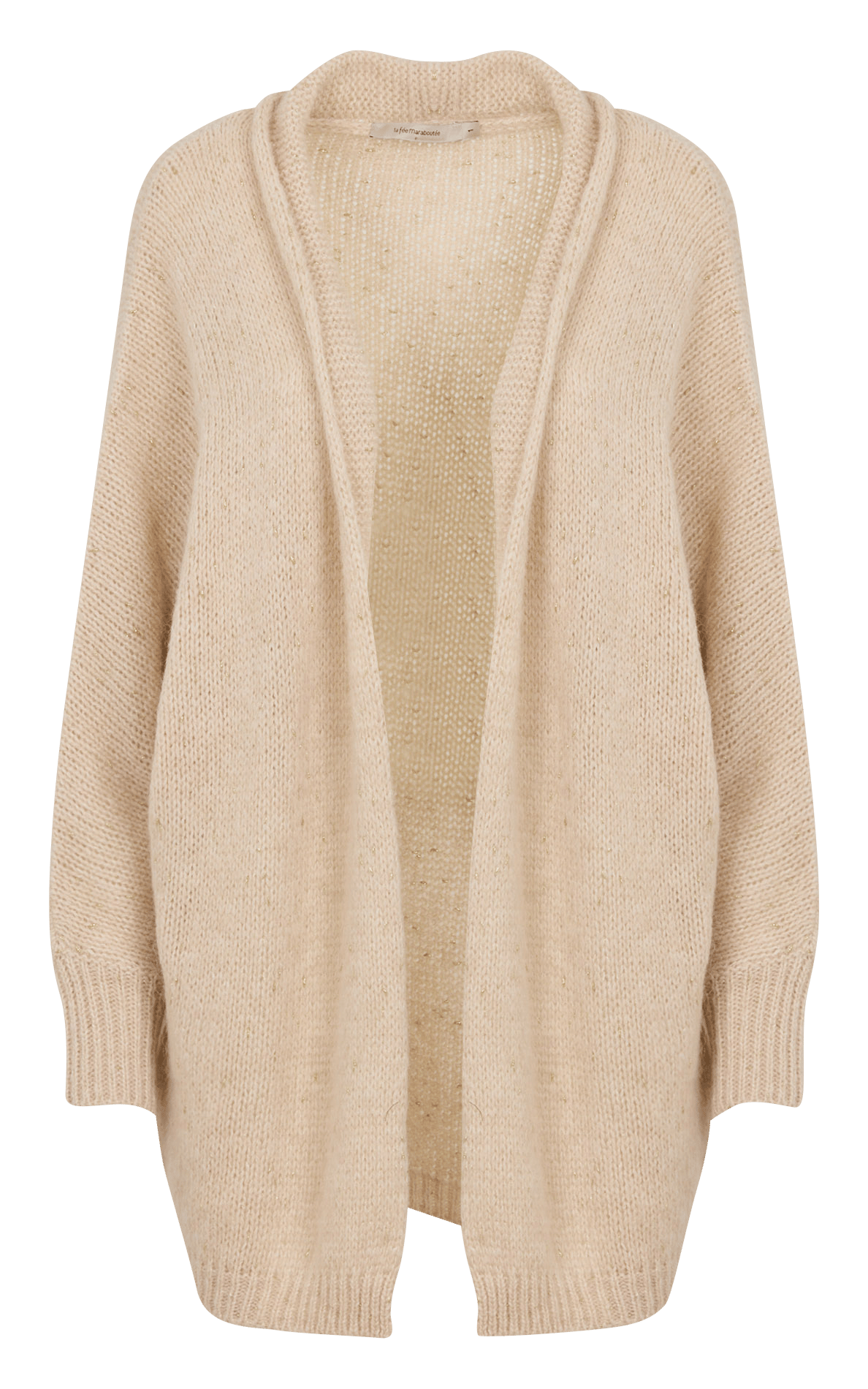 Lang, ruimvallend vest van iriserend breisel LA FEE MARABOUTEE Beige