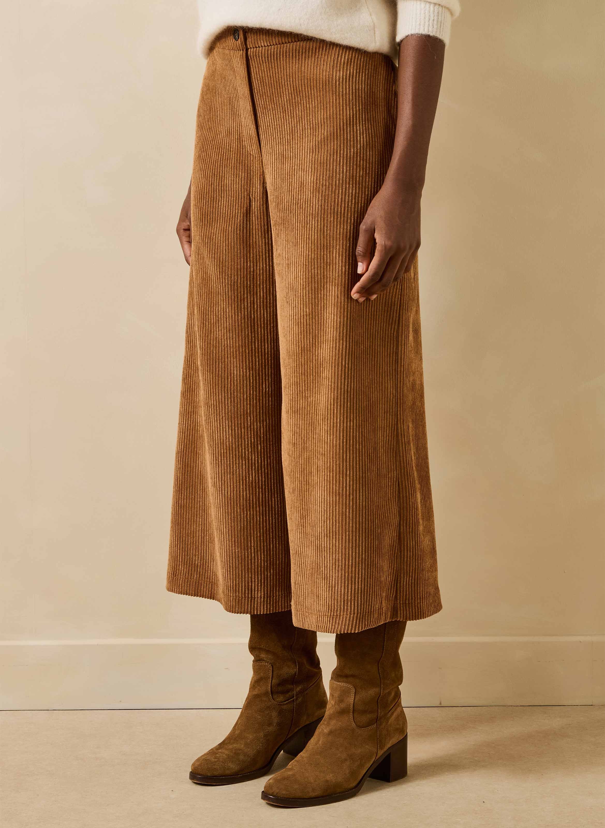 Cropped ribfluwelen broek LA FEE MARABOUTEE Bruin