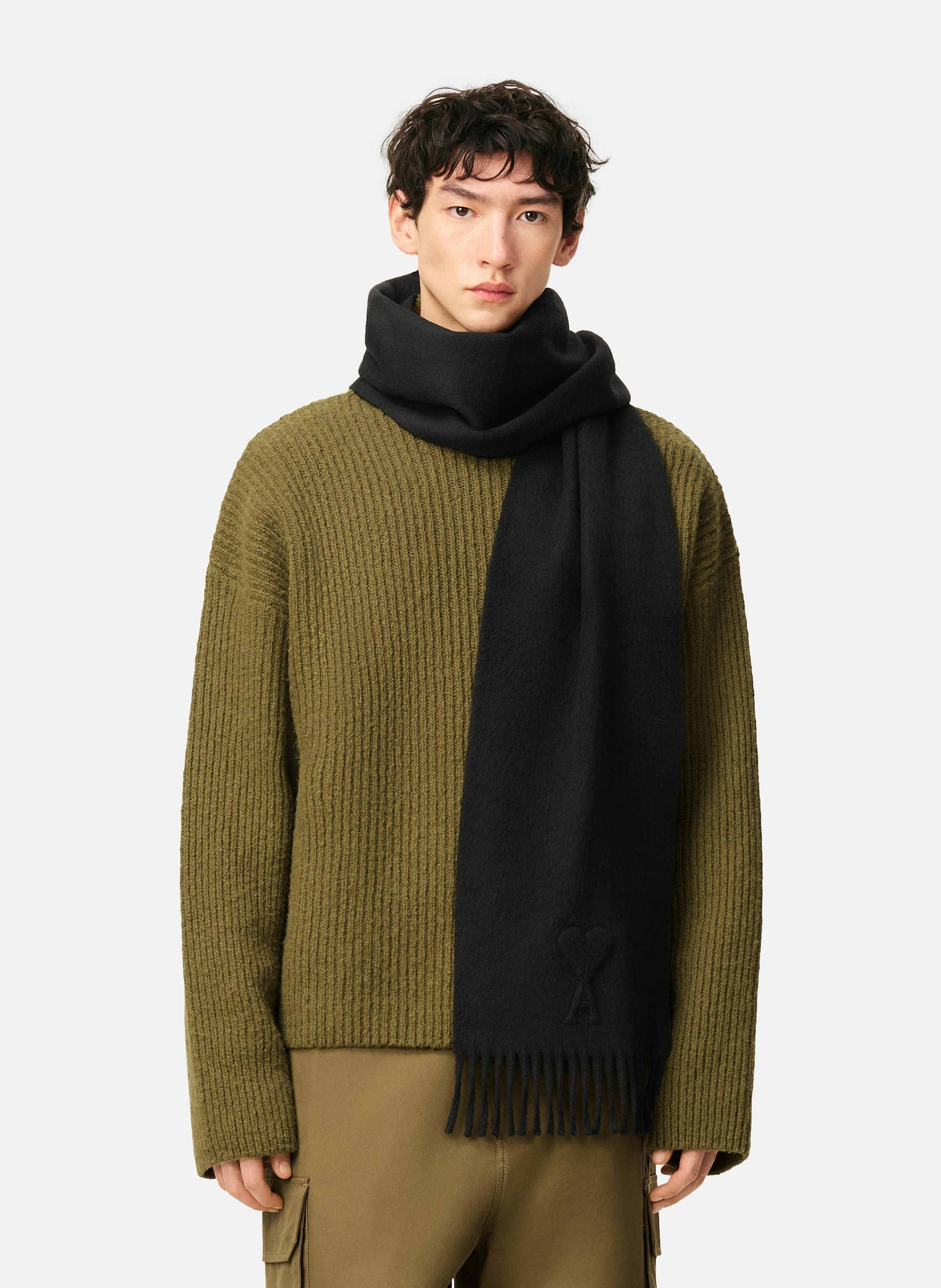 Echarpe ami de coeur en laine unisexe AMI PARIS Gris