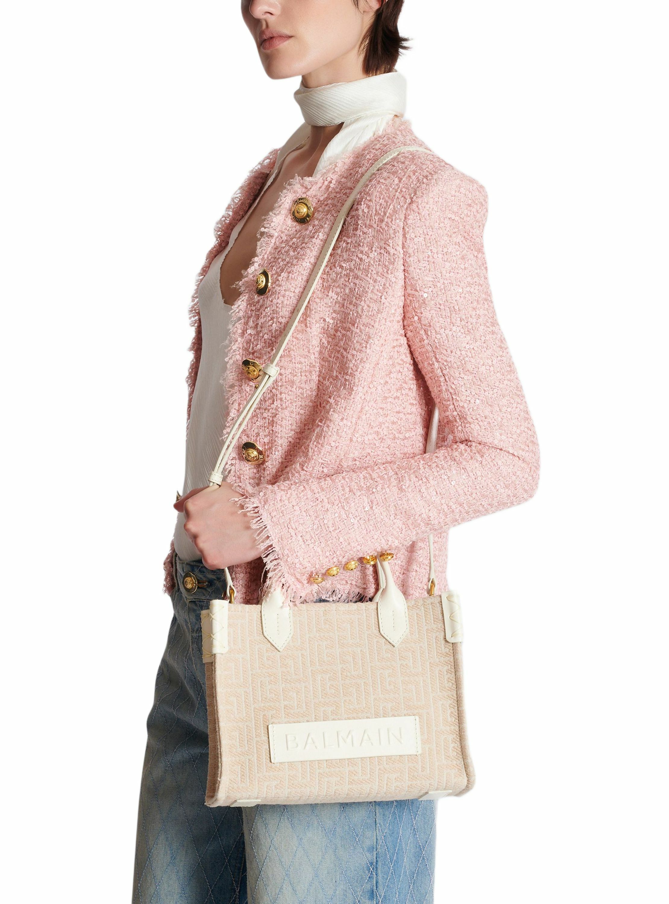 Sac cabas b-army small en toile monogrammée et cuir BALMAIN Beige