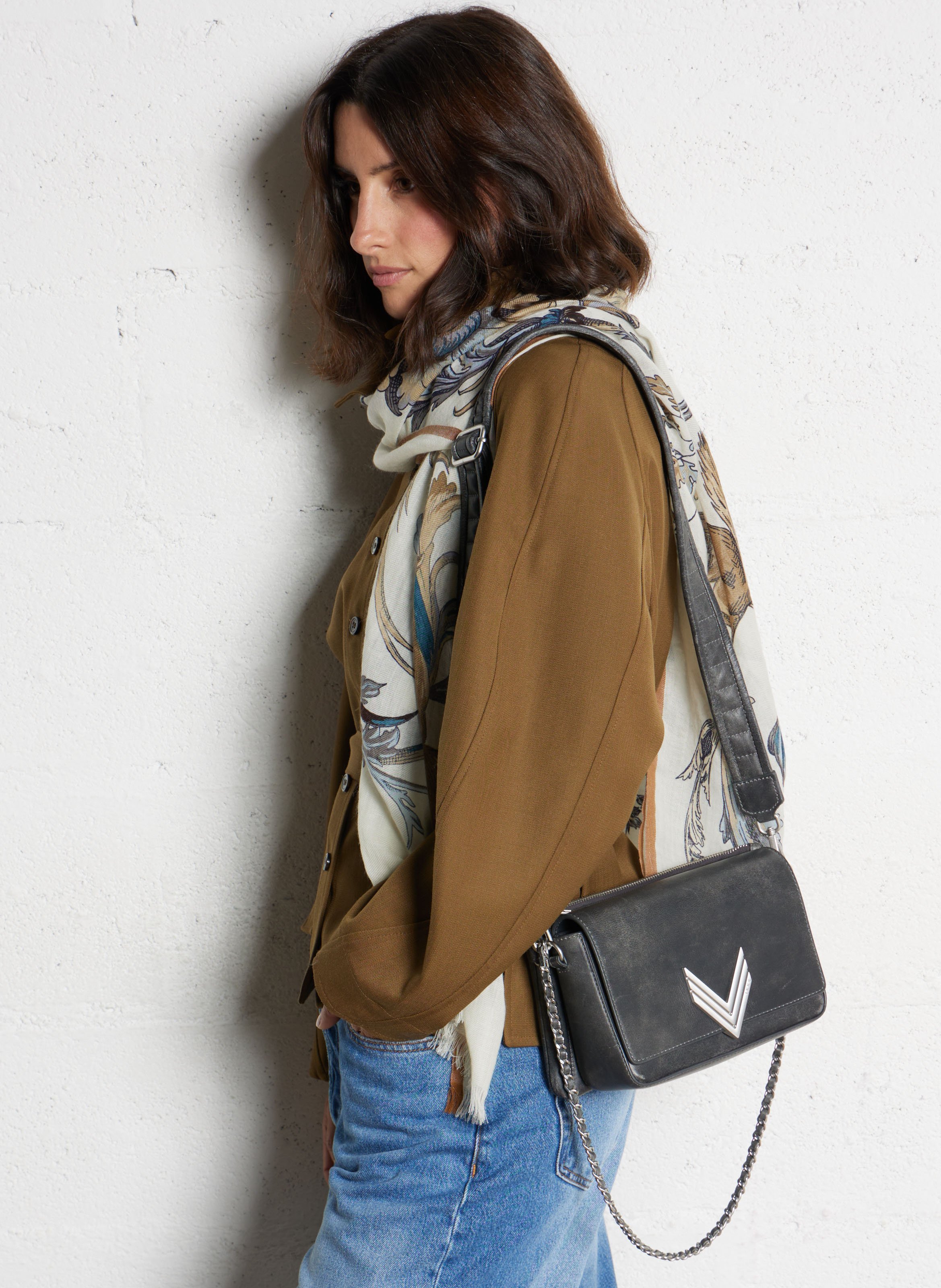 Sac bandoulière en cuir 111 vintage IKKS Gris