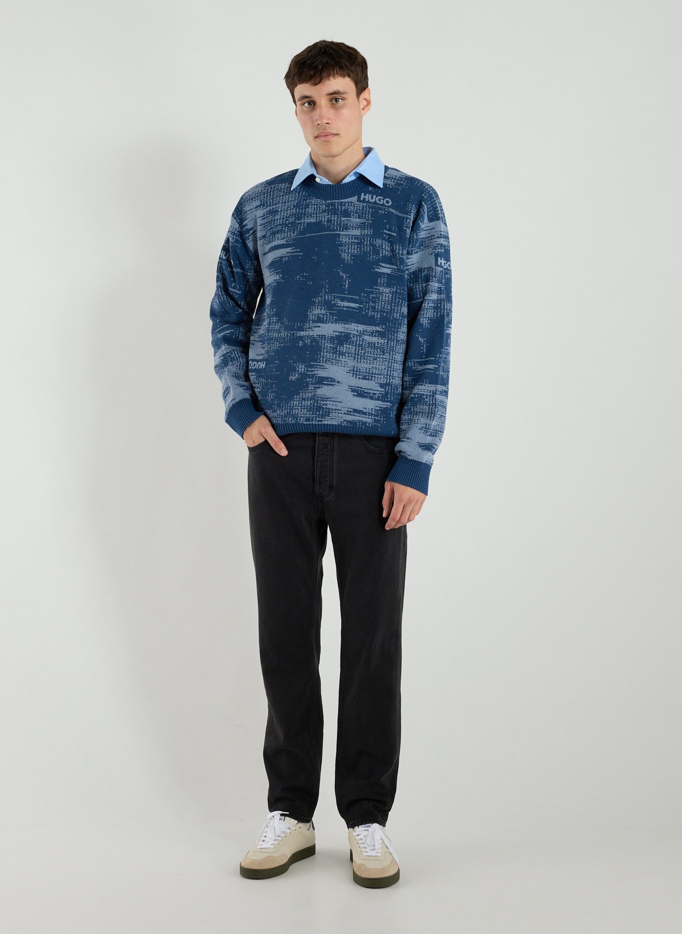 Tapered cotton jeans HUGO BLUE Black