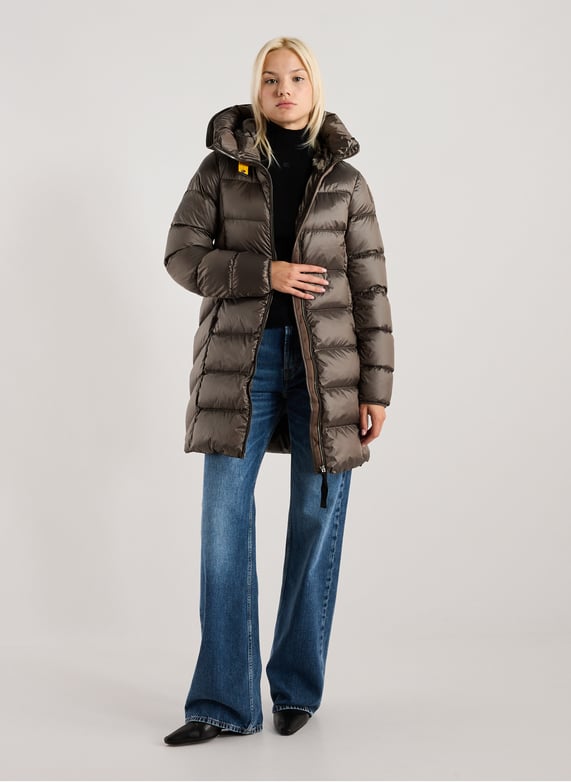 Mid-length hooded puffer jacket Marion | Grey by PARAJUMPERS Mid-length hooded puffer jacket Marion Grey