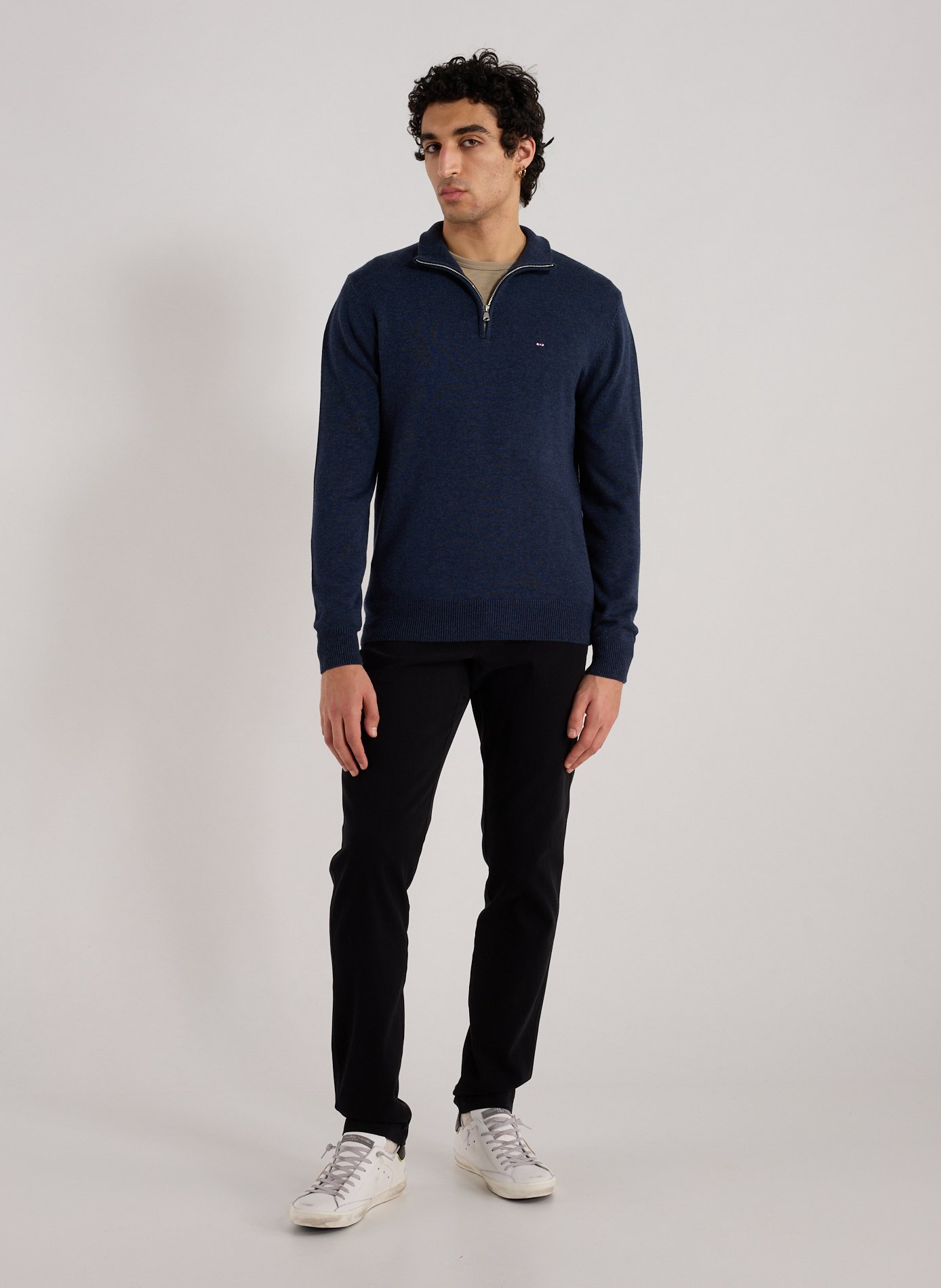 Chino trousers without pleats in piqué cotton EDEN PARK Black