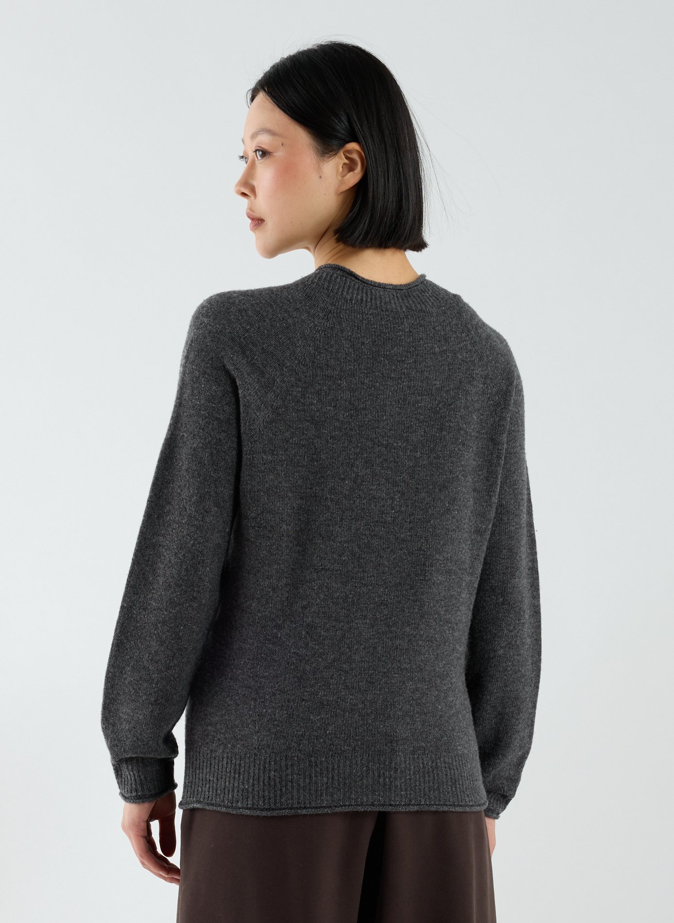 Pull col rond en laine LACOSTE Gris