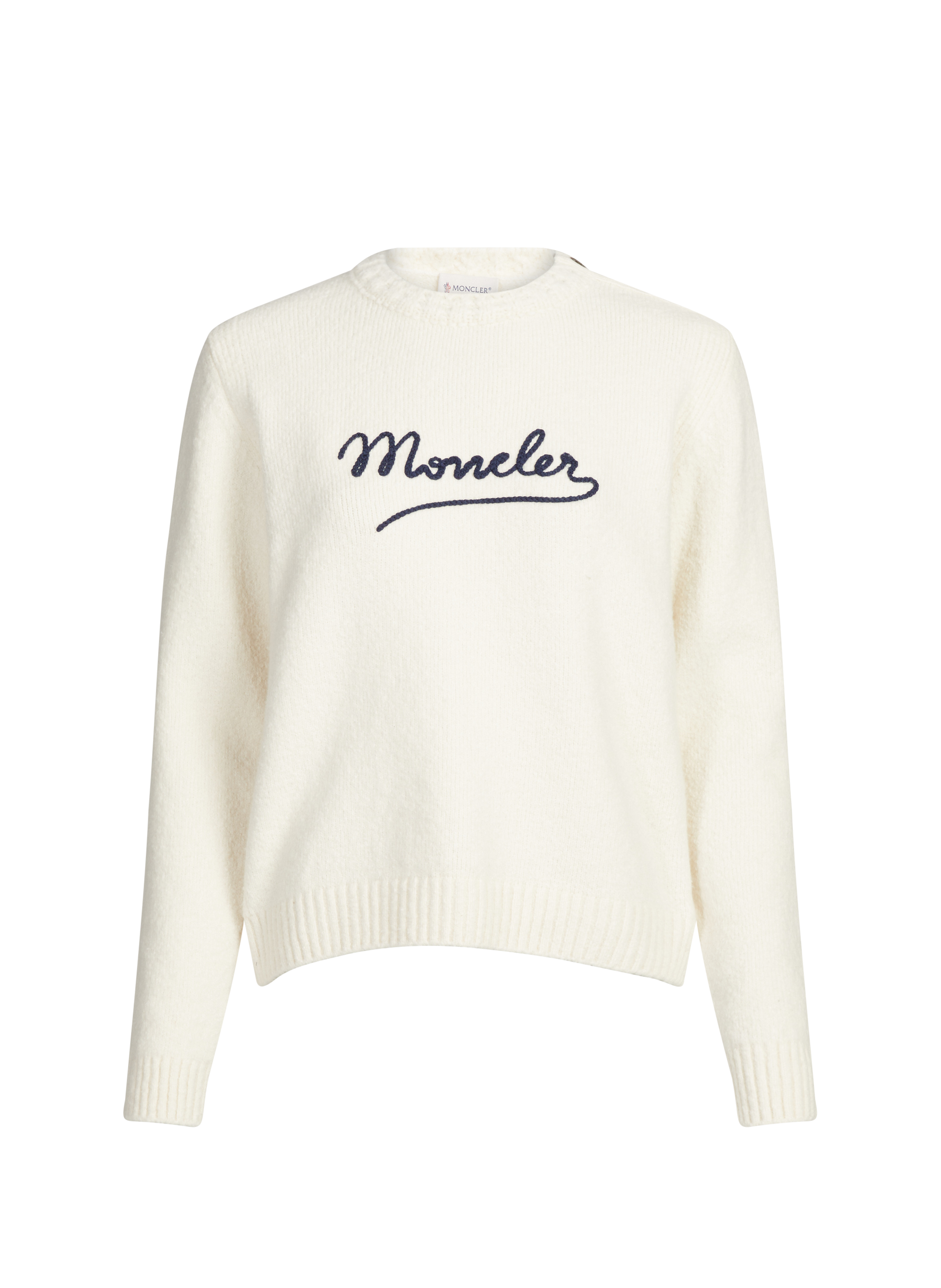 Pull brodé à col rond en coton mélangé MONCLER Blanc