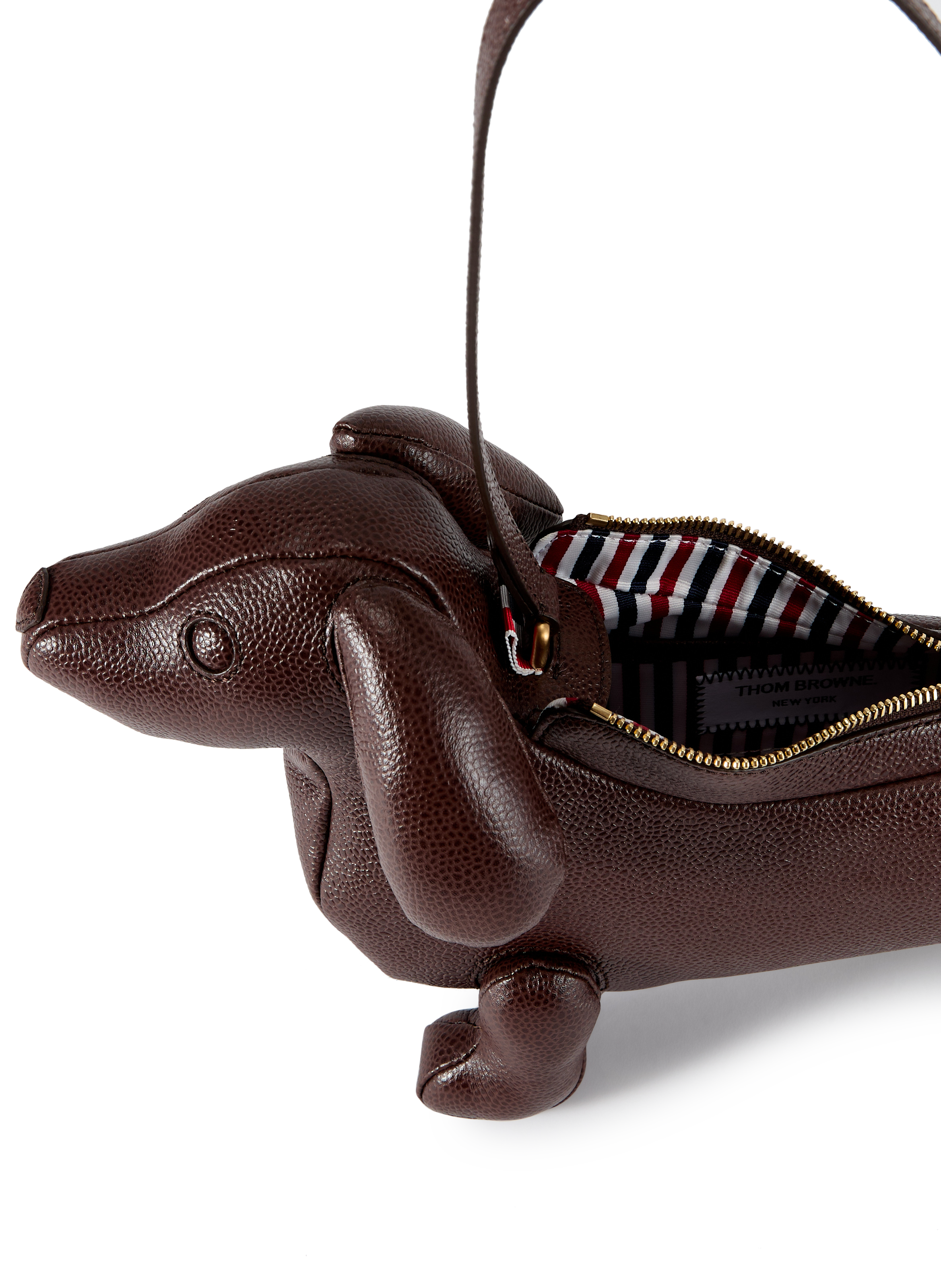 Sac épaule forme chien en cuir grainé THOM BROWNE Marron
