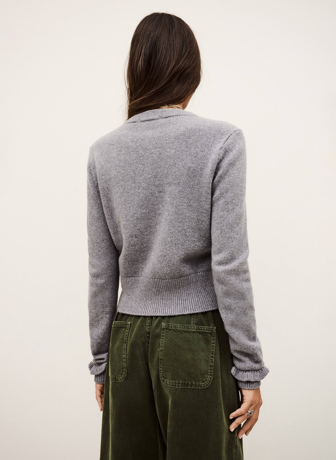 Blouse col v imprimée en laine karante BA&SH Gris