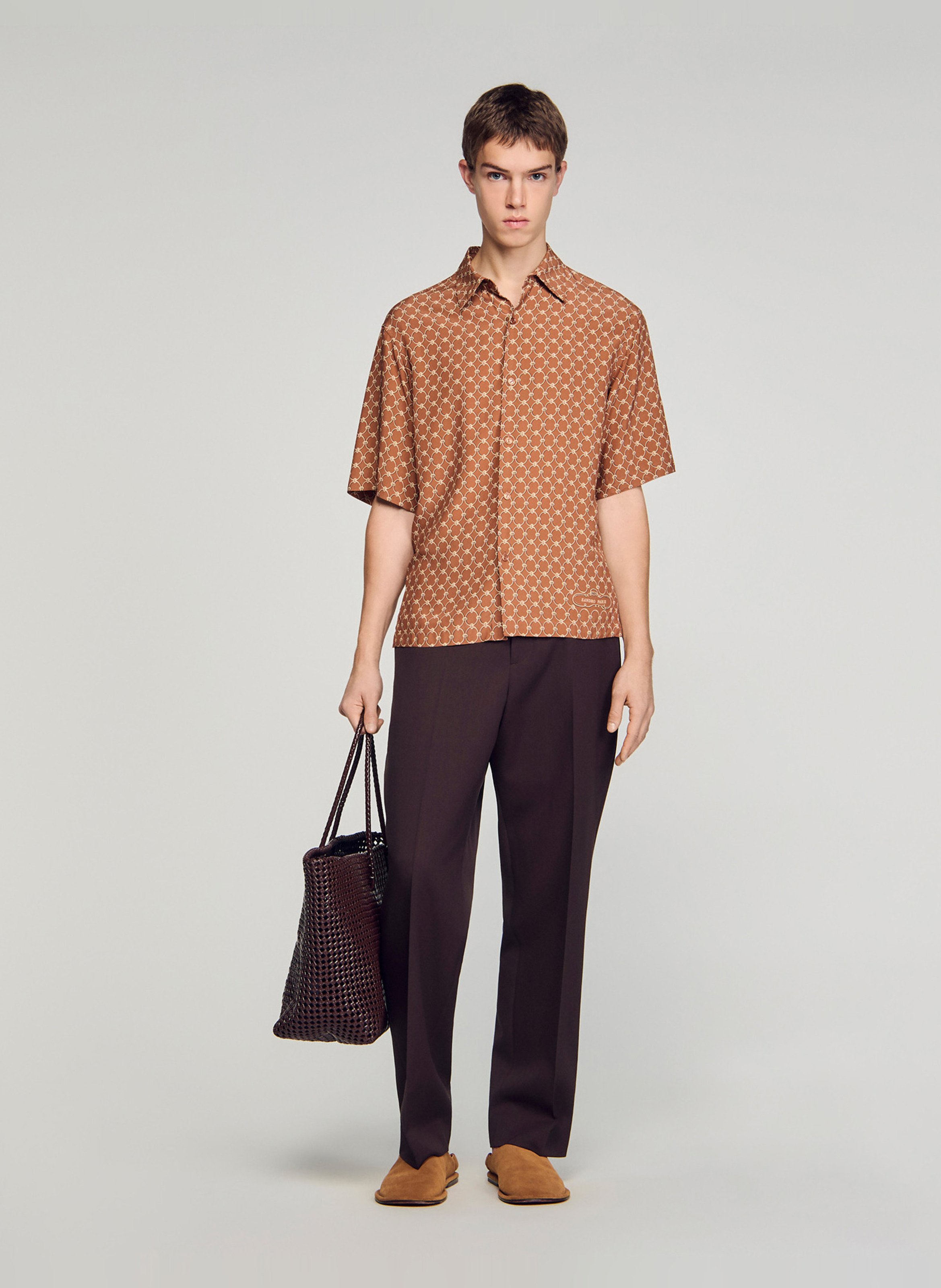 Chemise imprimée col classique SANDRO Marron