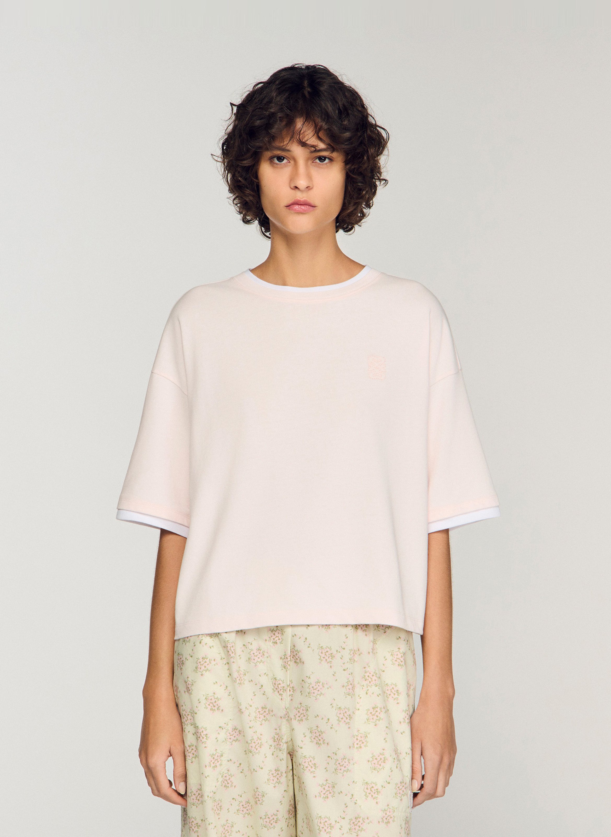 Tee-shirt oversize col rond en coton SANDRO Rose