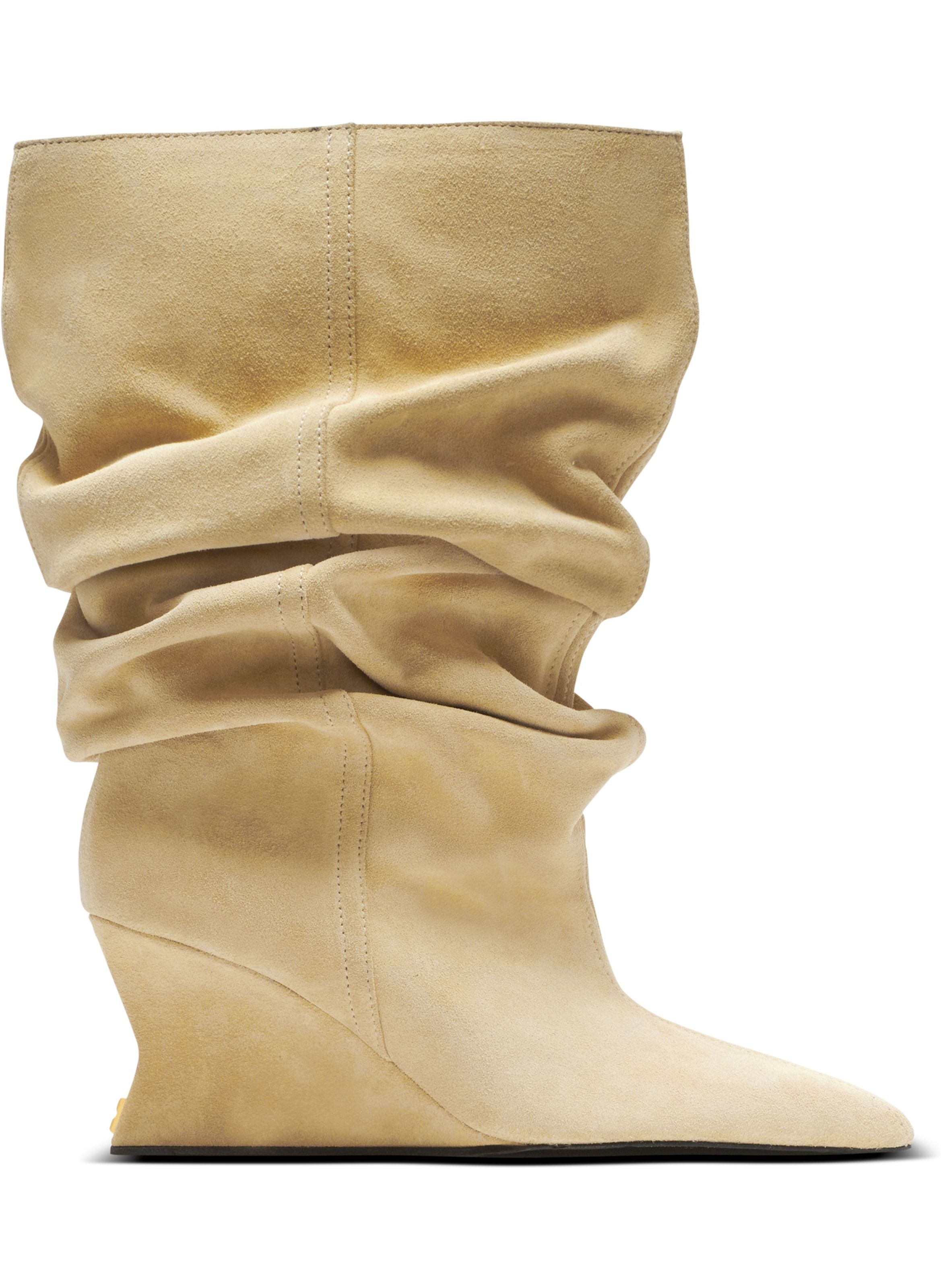 Bottines wedge drapées en daim BALMAIN Beige