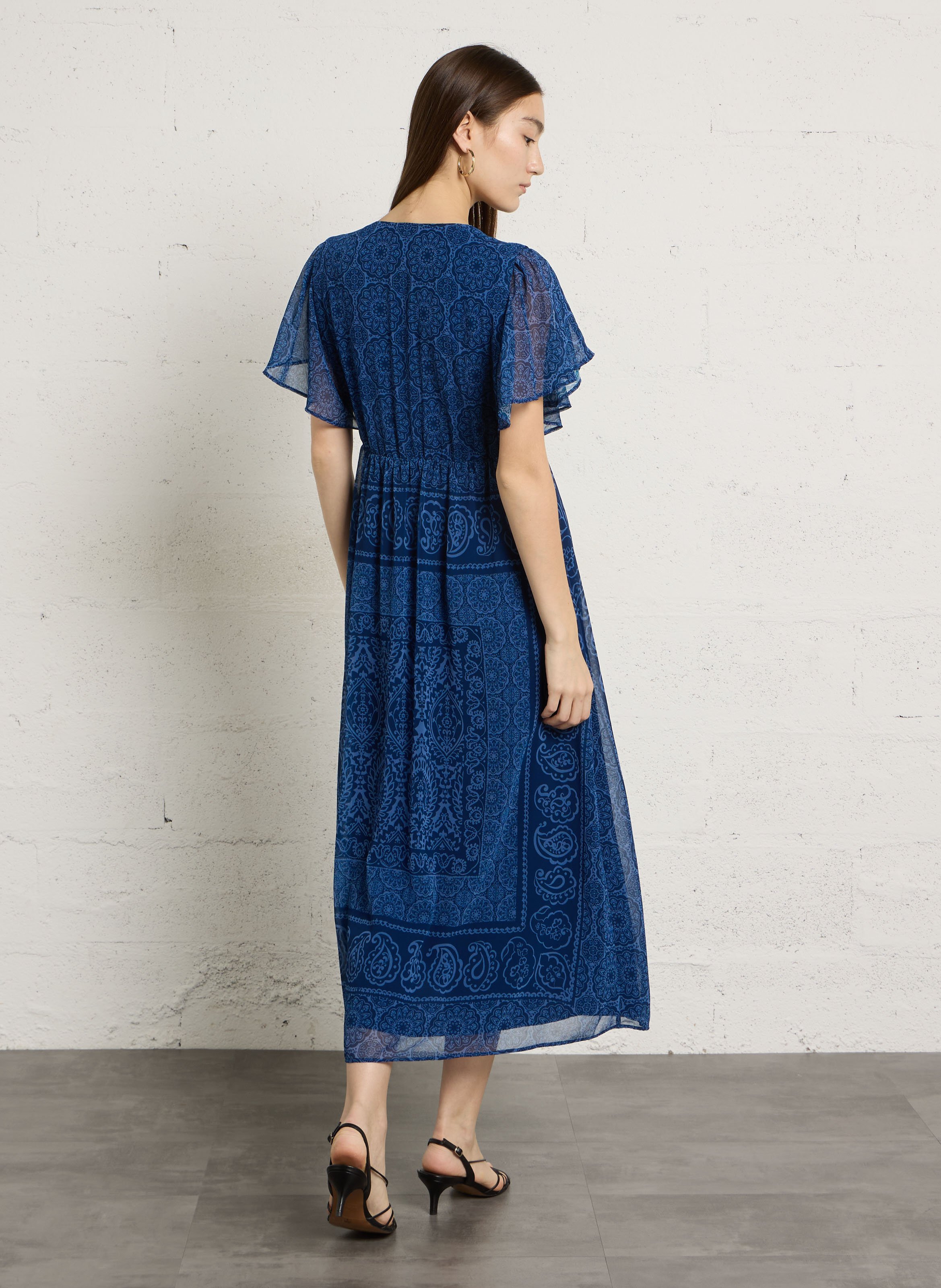 Robe midi imprimée col v bleuet MAISON 123 Bleu