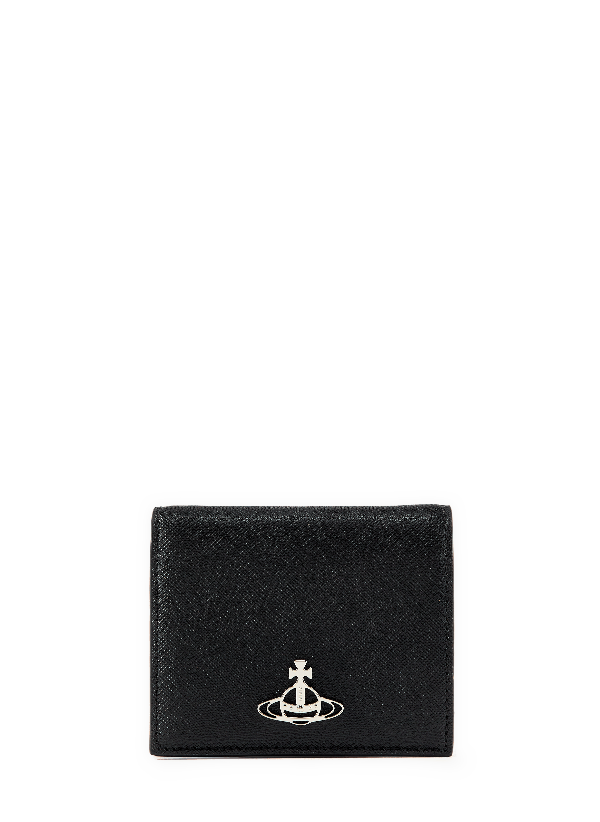 Gestructureerde kaarthouder met metallic logo in leer VIVIENNE WESTWOOD Zwart