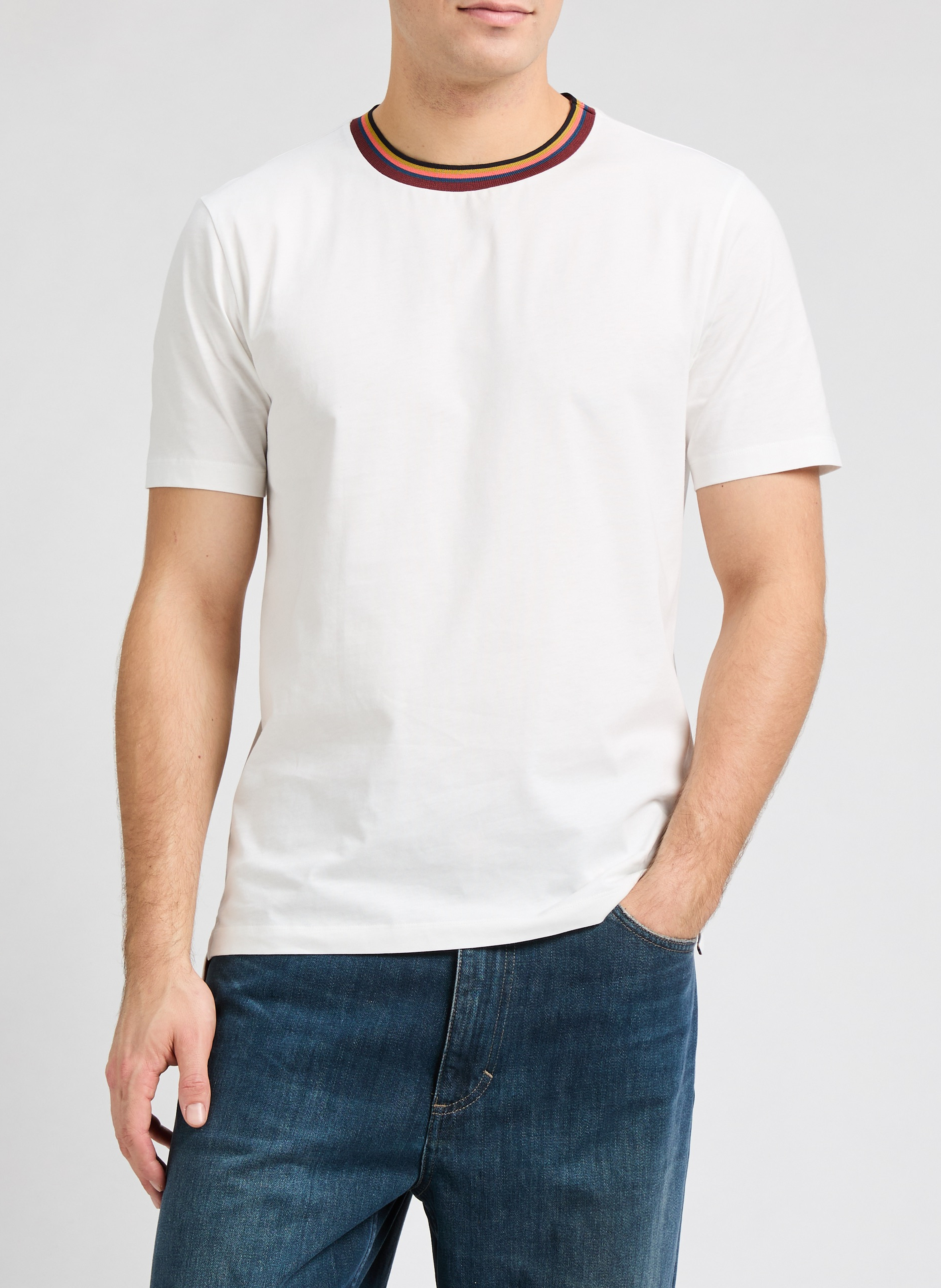 T-shirt with coloured stripes on the collar PAUL SMITH White