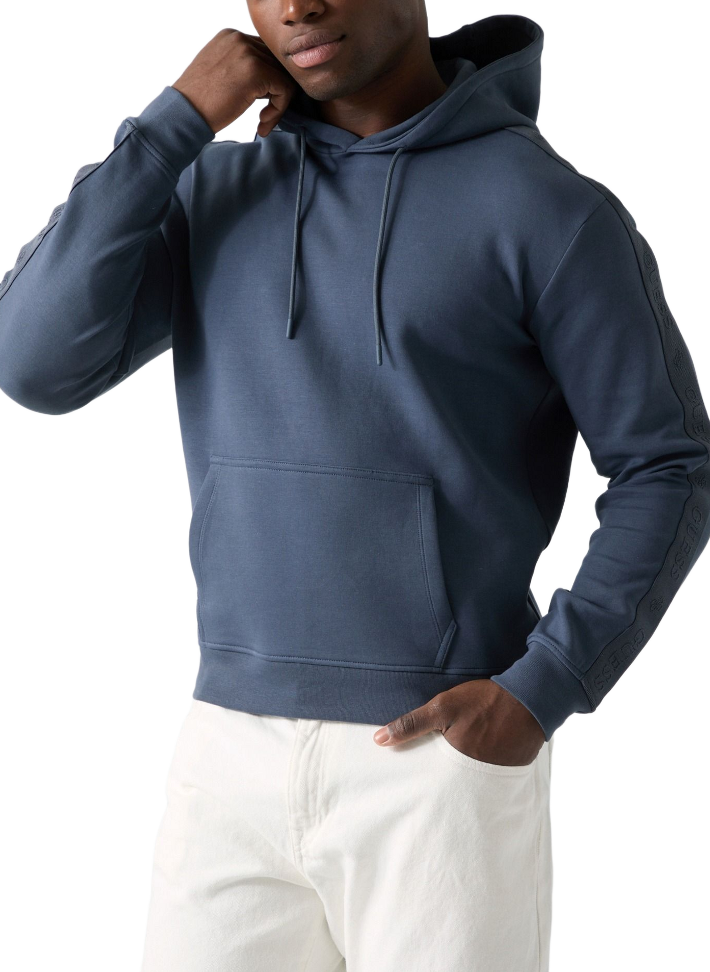 Hoodie with logo tape in blended cotton GUESS Blue