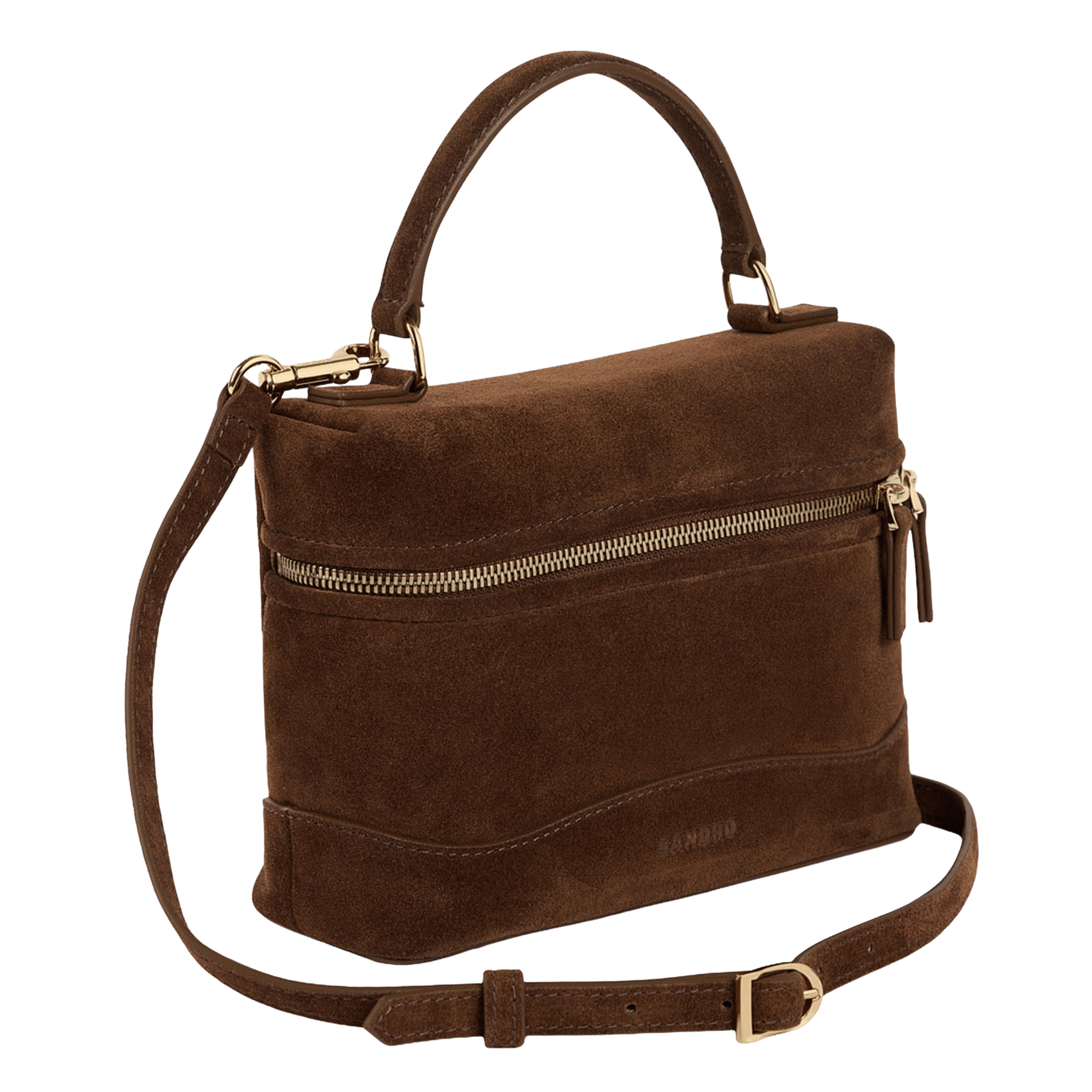 Sac bandoulière en cuir velours SANDRO Marron
