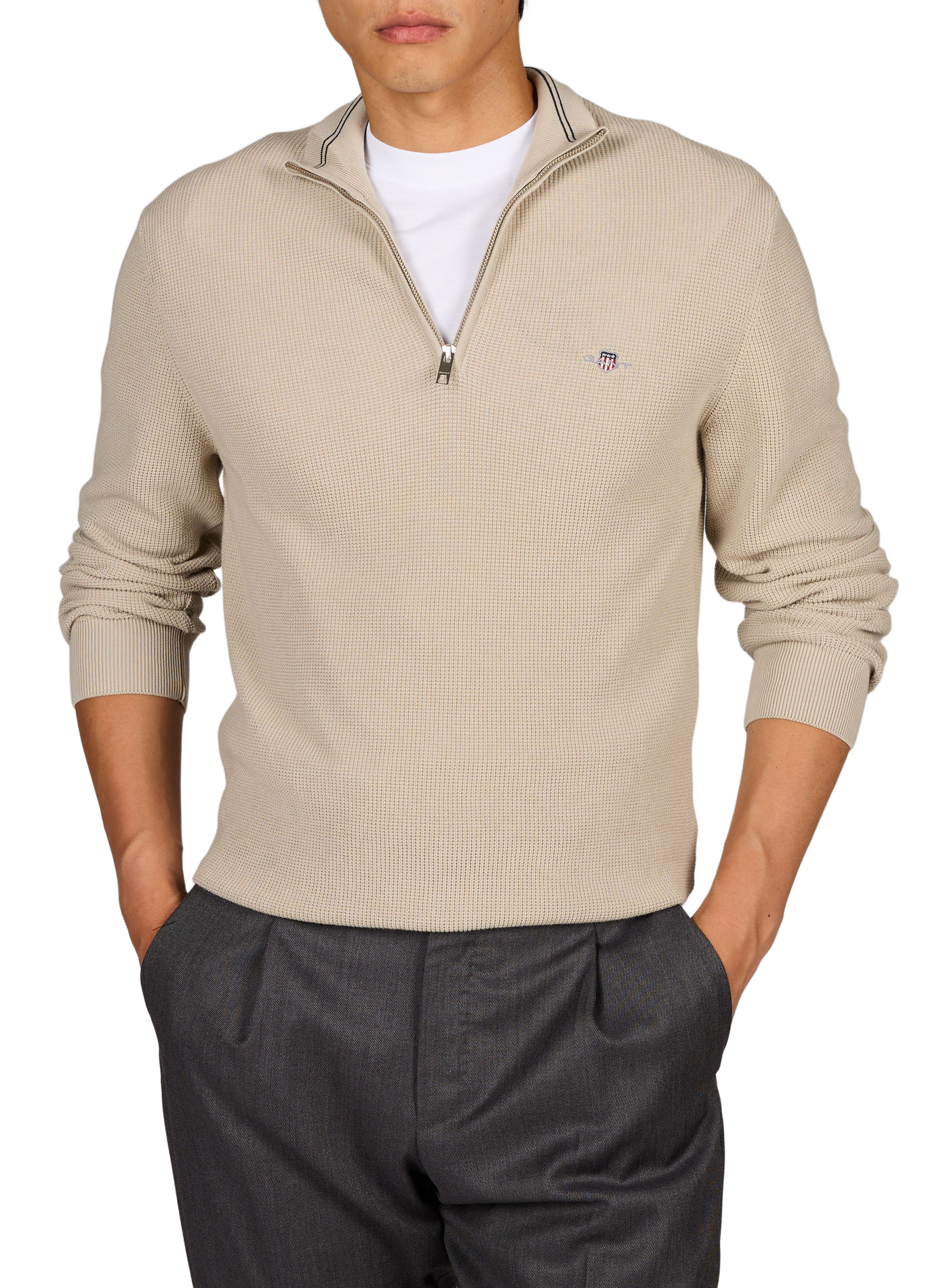Pantaloni dritti con logo ricamato in cotone GANT Beige