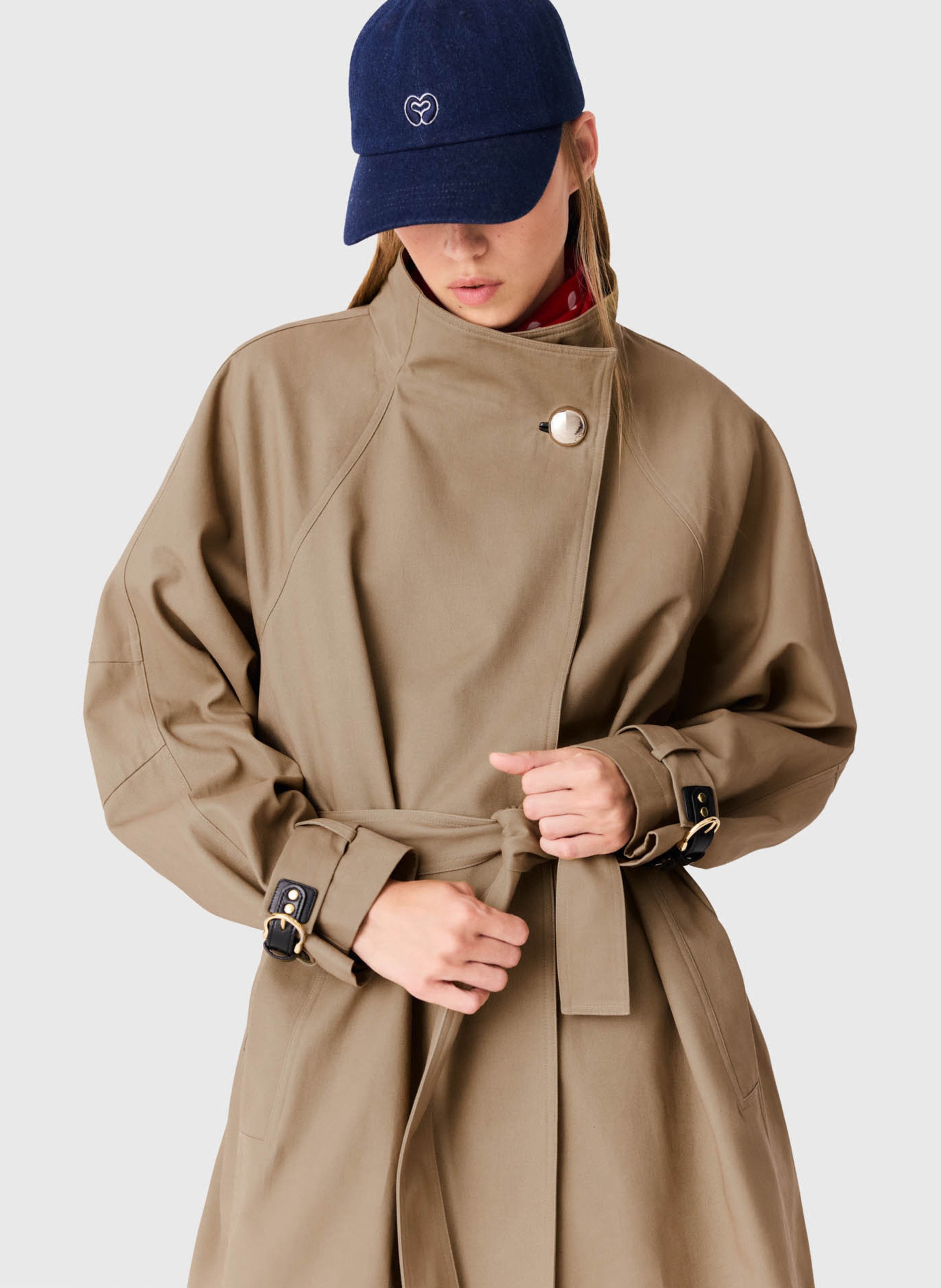 Trench col montant en coton MAJE Beige