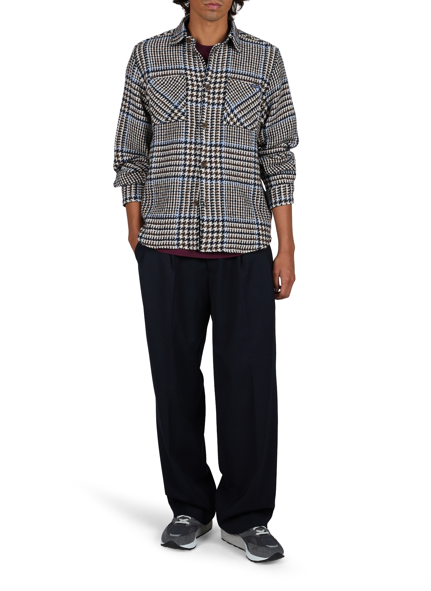 Chemise droit col classique motif pied-de-poule MAISON LABICHE Bleu