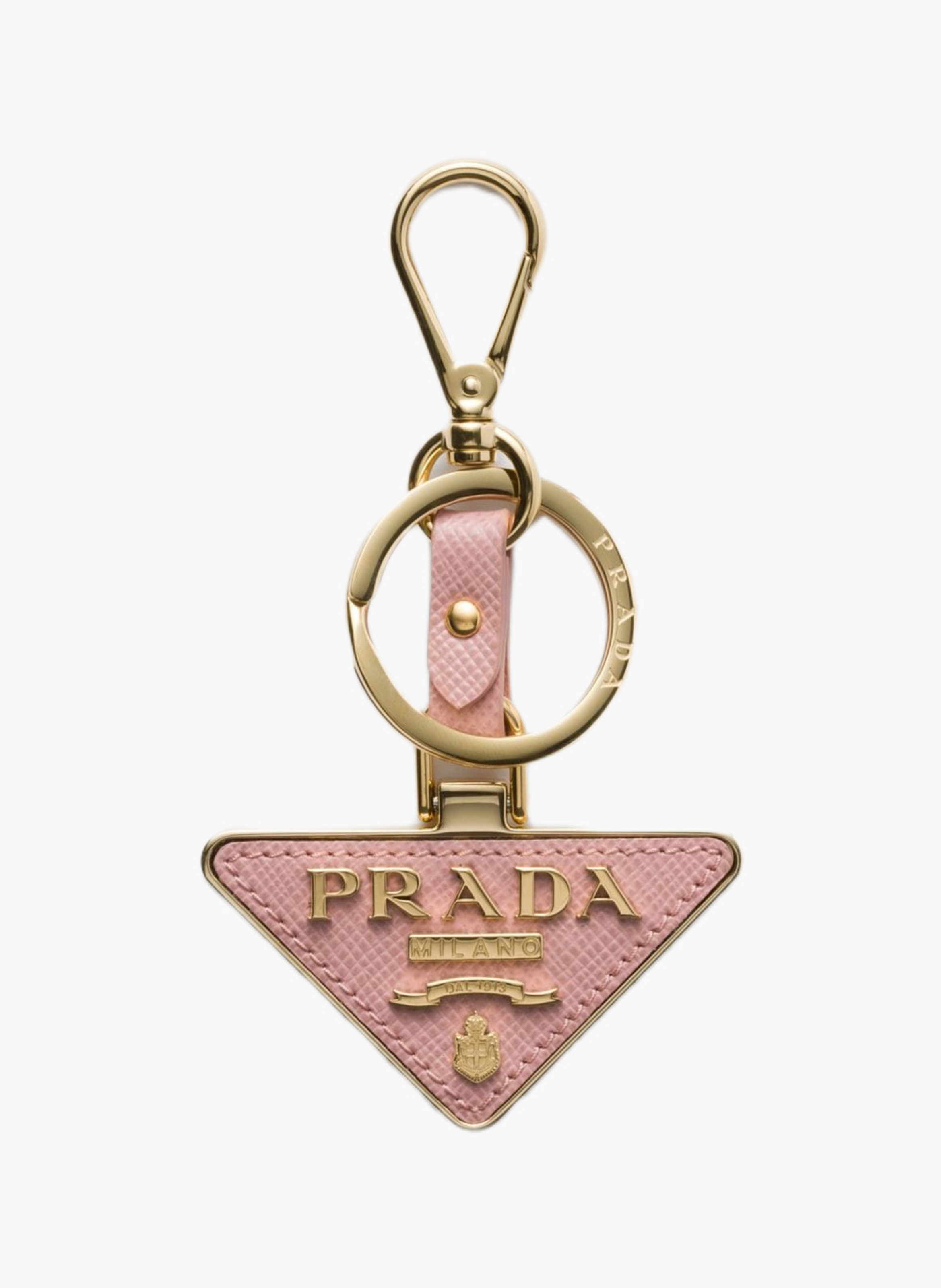 Porte-clé en cuir saffiano et métal PRADA Rose