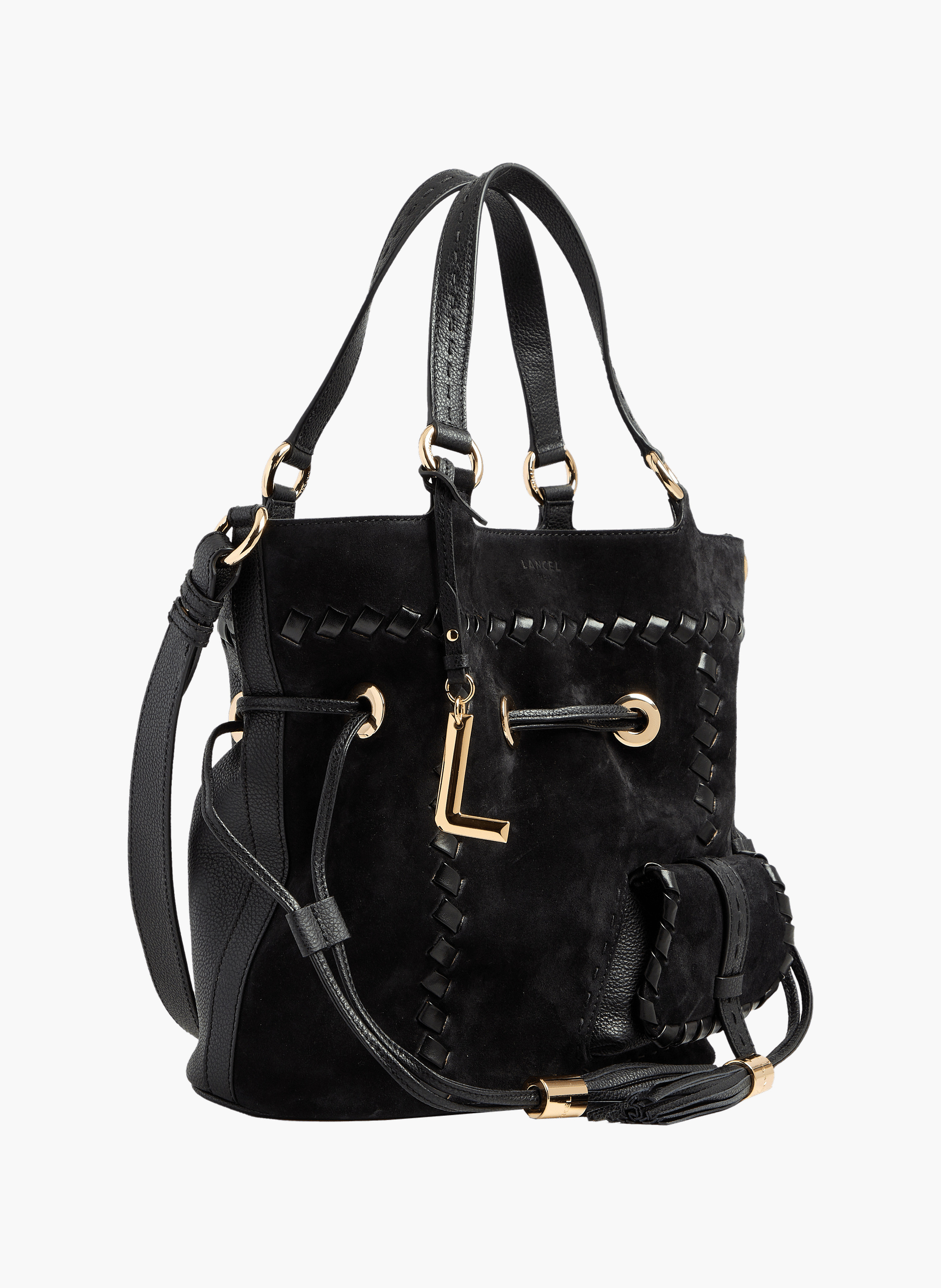 Sac seau premier flirt de lancel en animation 150y whipstitched : cuirs de vachette suede & graine LANCEL Noir