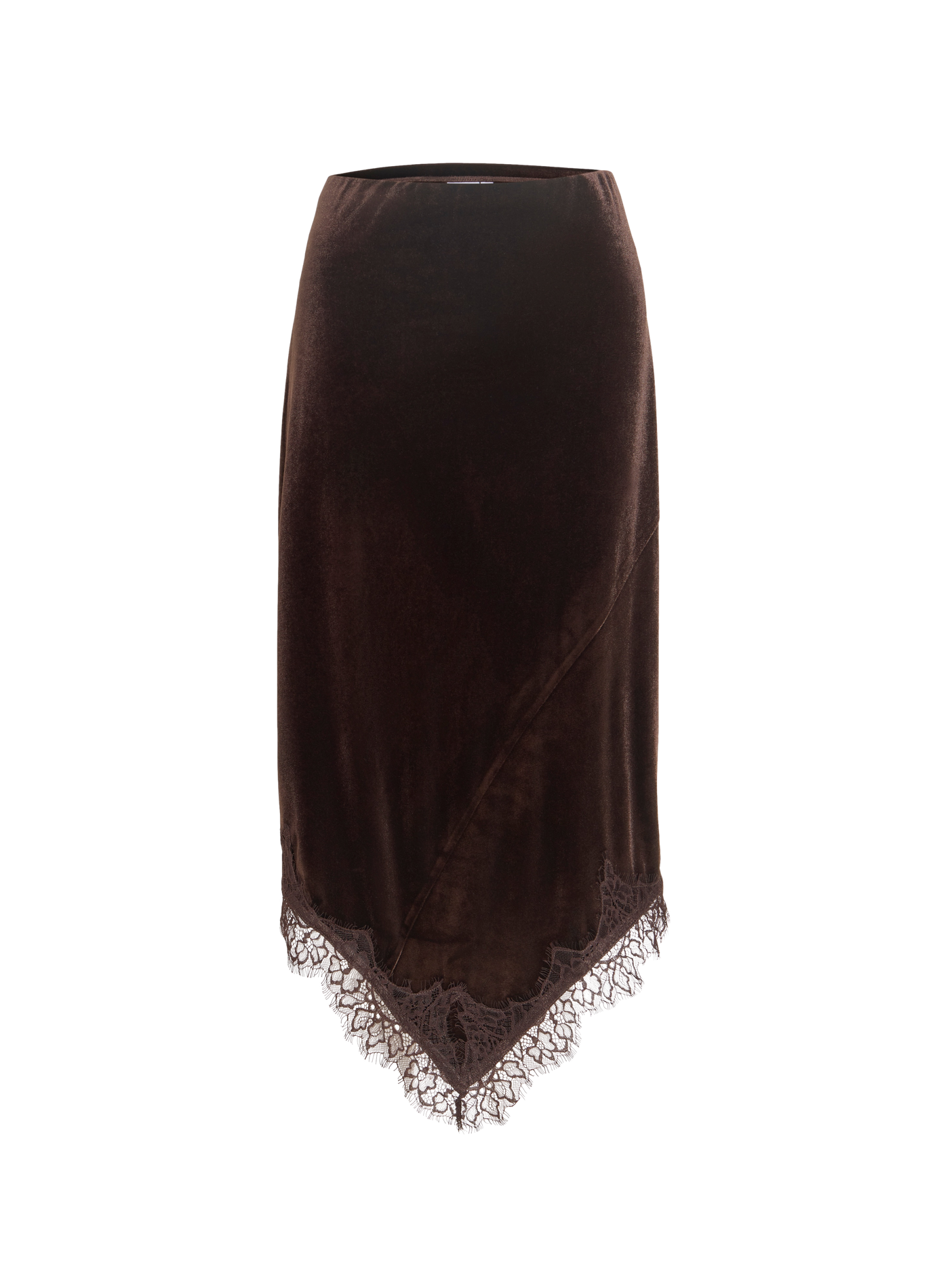 Midi velvet skirt with asymmetric lace detailing VILA Brown