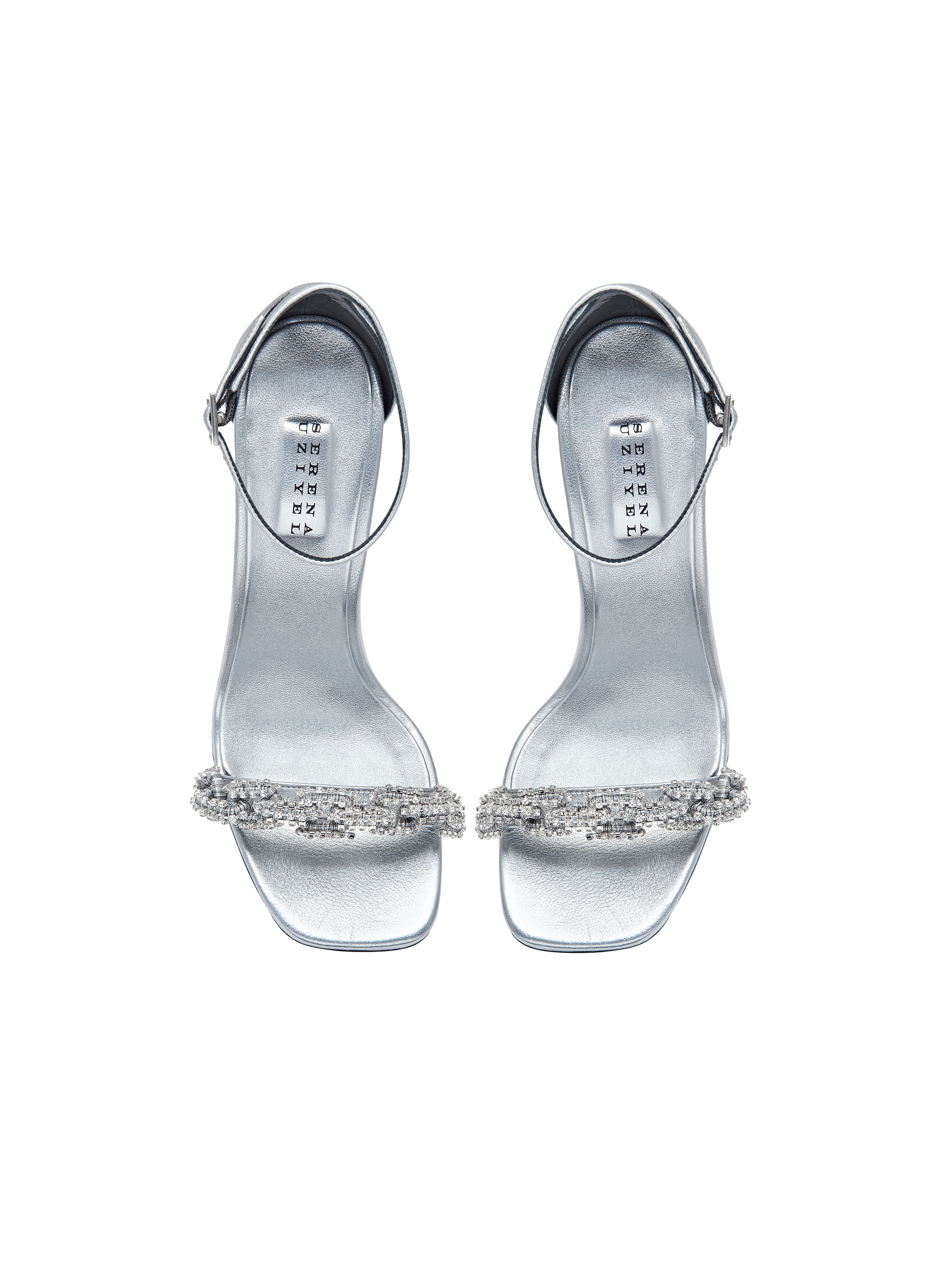 Sandale à talon haut argentée catena notte glam avec cheville SERENA UZIYEL Argent