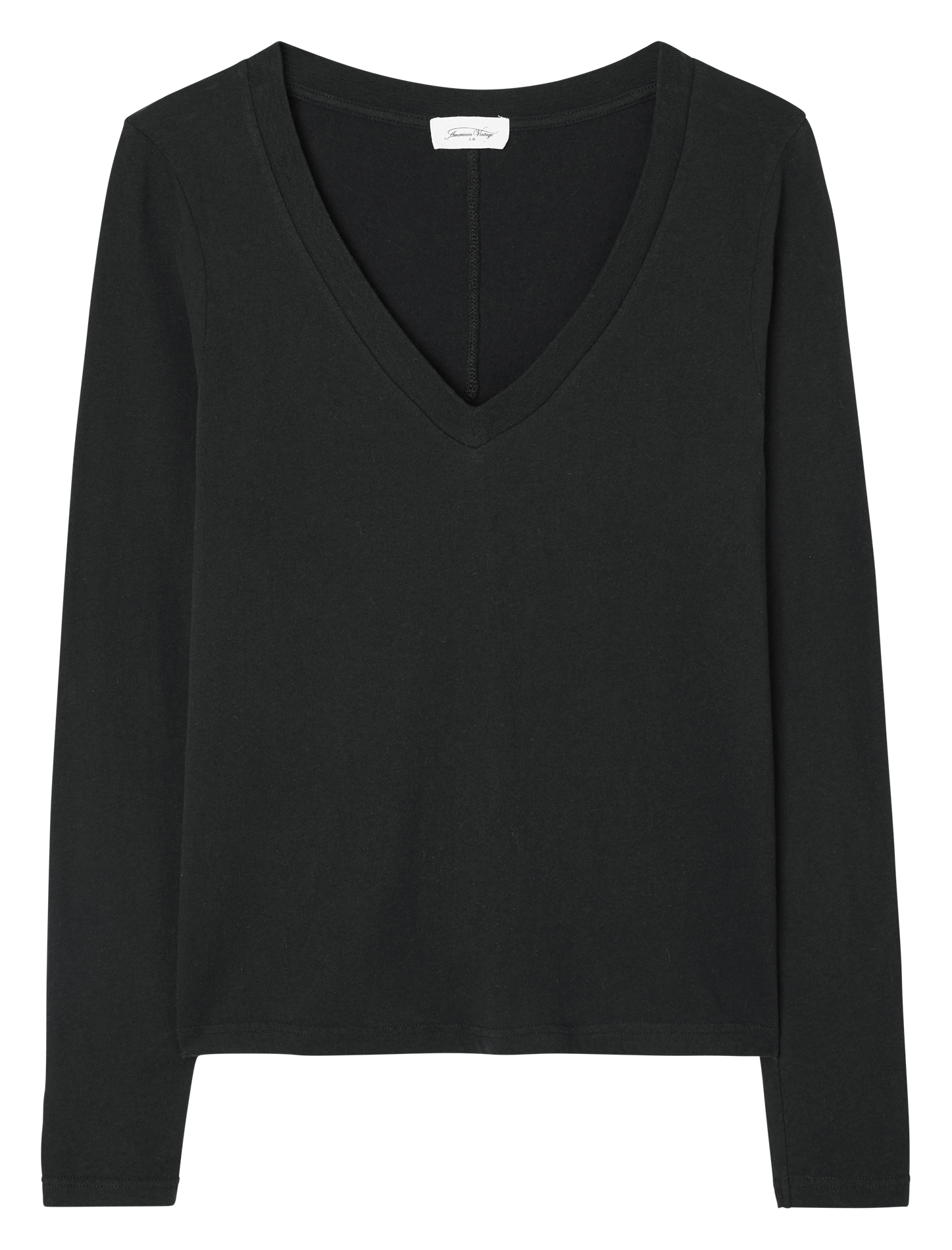 Tee-shirt col v droit en coton gamipy AMERICAN VINTAGE Noir
