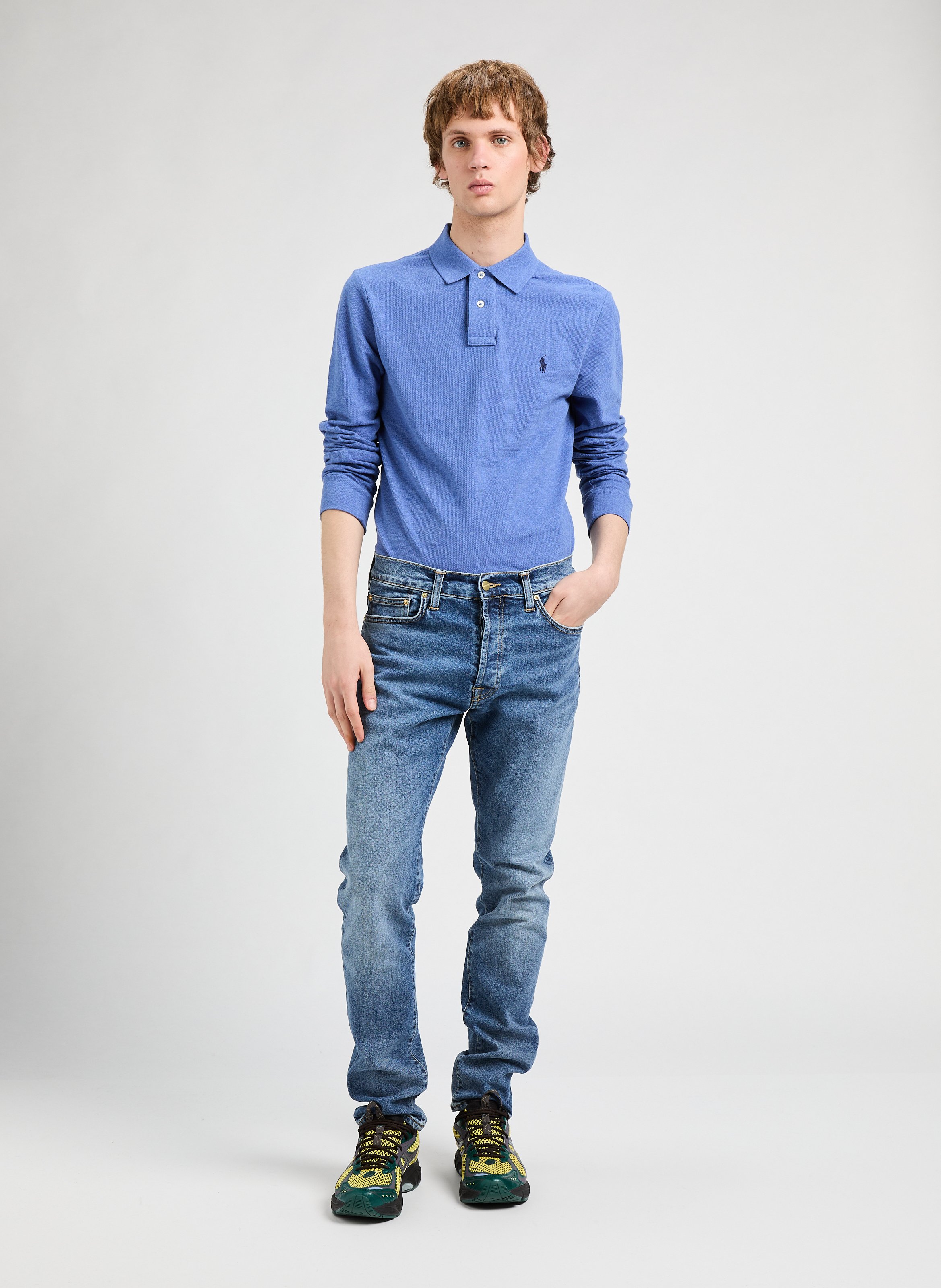 Long-sleeved cotton piqué polo shirt POLO RALPH LAUREN Blue