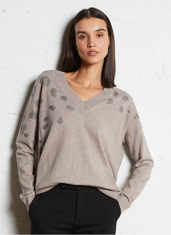 Pull oversize col v Beige by IKKS IKKS Pull oversize col v Beige