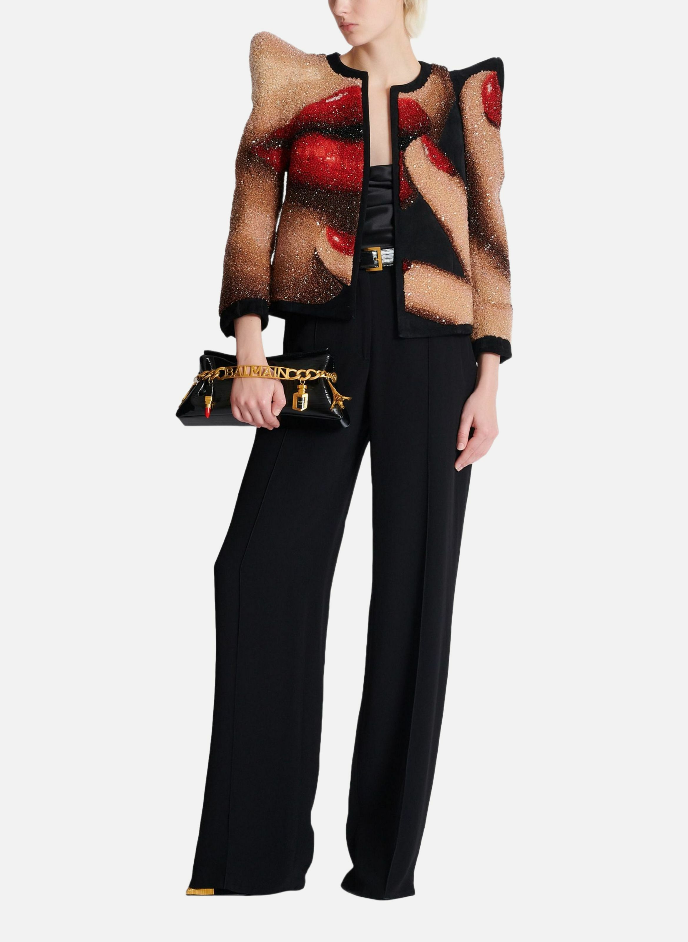 Top en satin drapé BALMAIN Noir