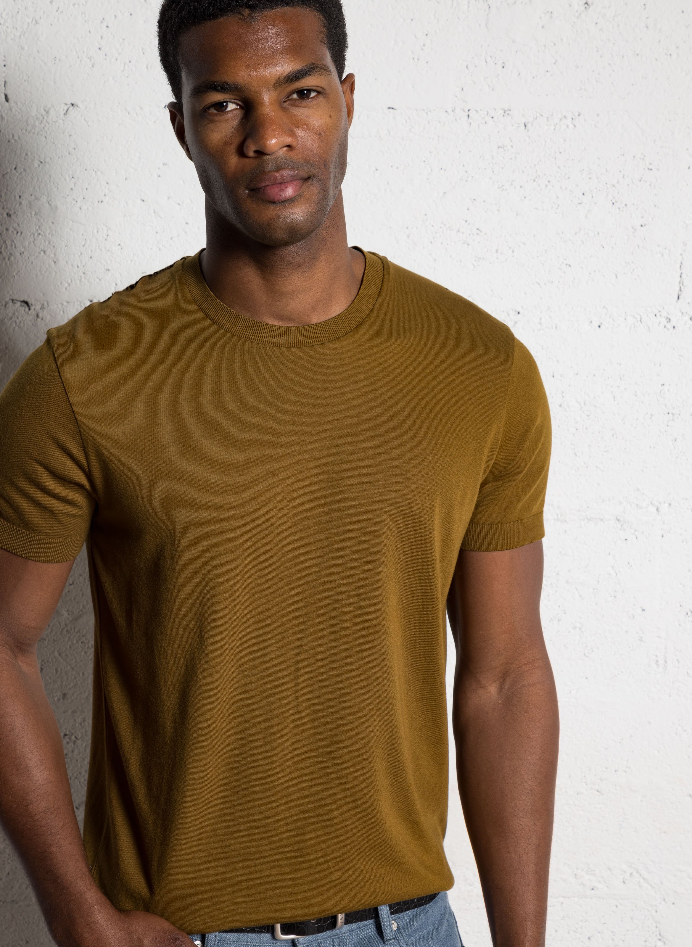 Tee-shirt droit col rond en maille IKKS Jaune