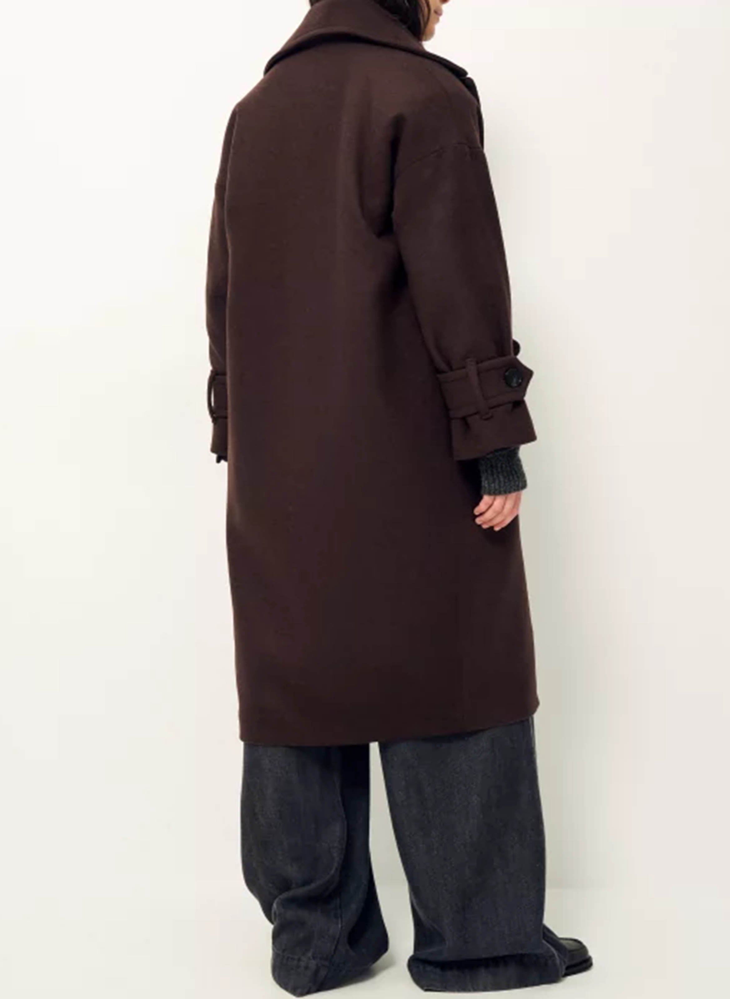 Manteau droit col tailleur en laine mélangée mia SESSUN Marron