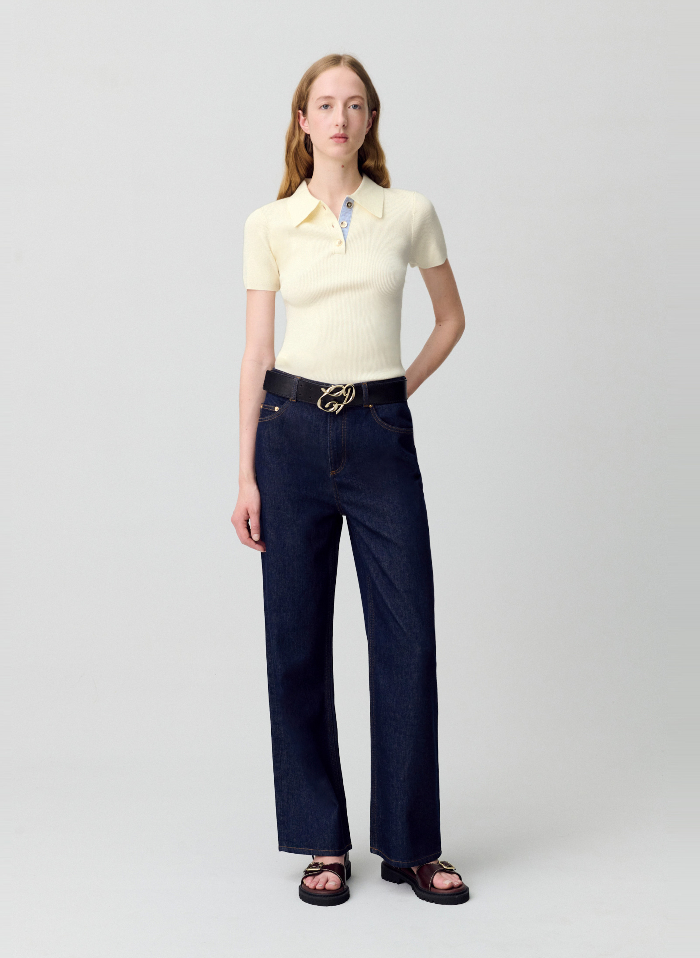 Polo manches courtes uni côtelé CLAUDIE PIERLOT Beige