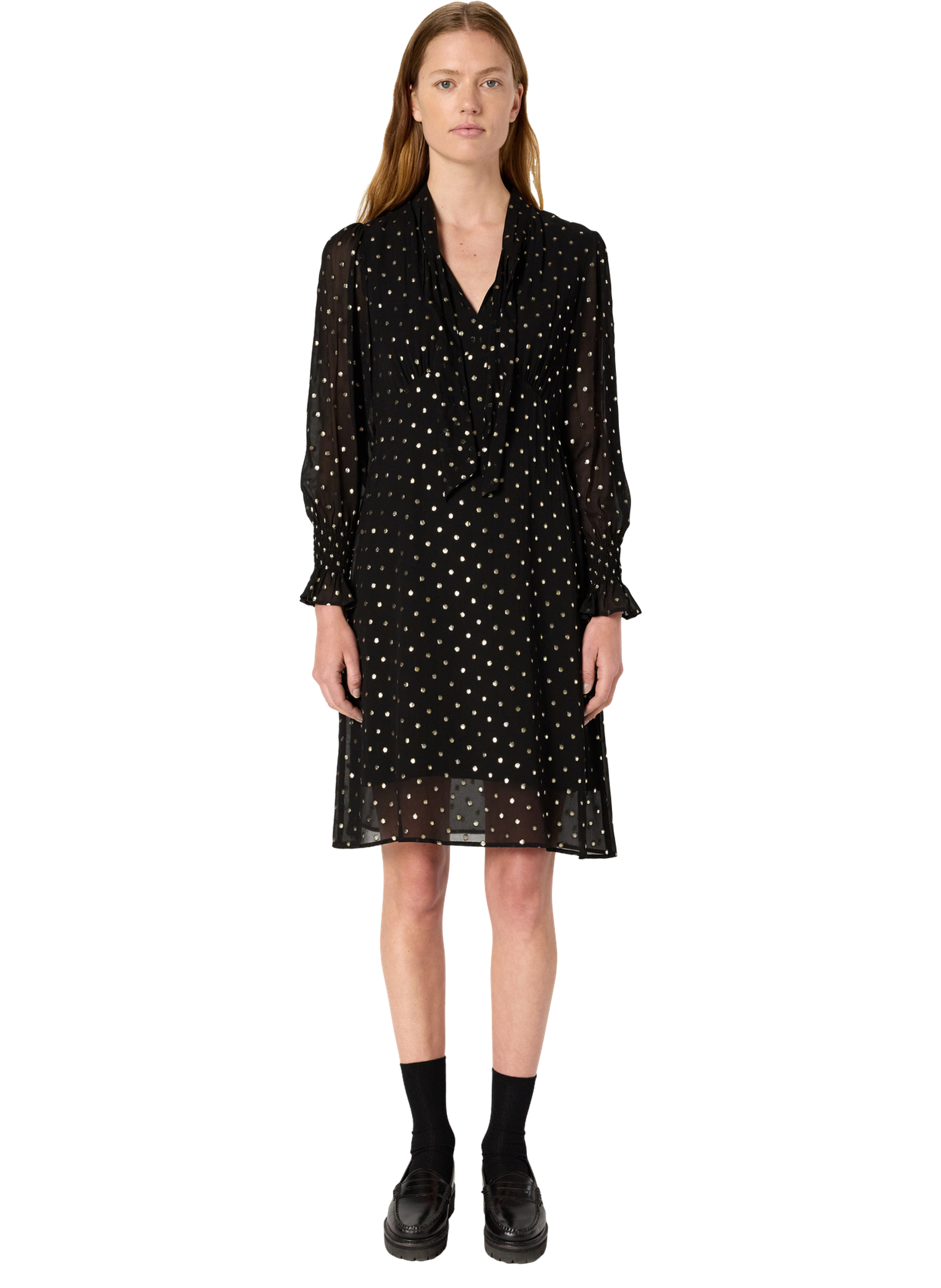 GERARD DAREL Robe en mousseline à col lavallière - laure Noir