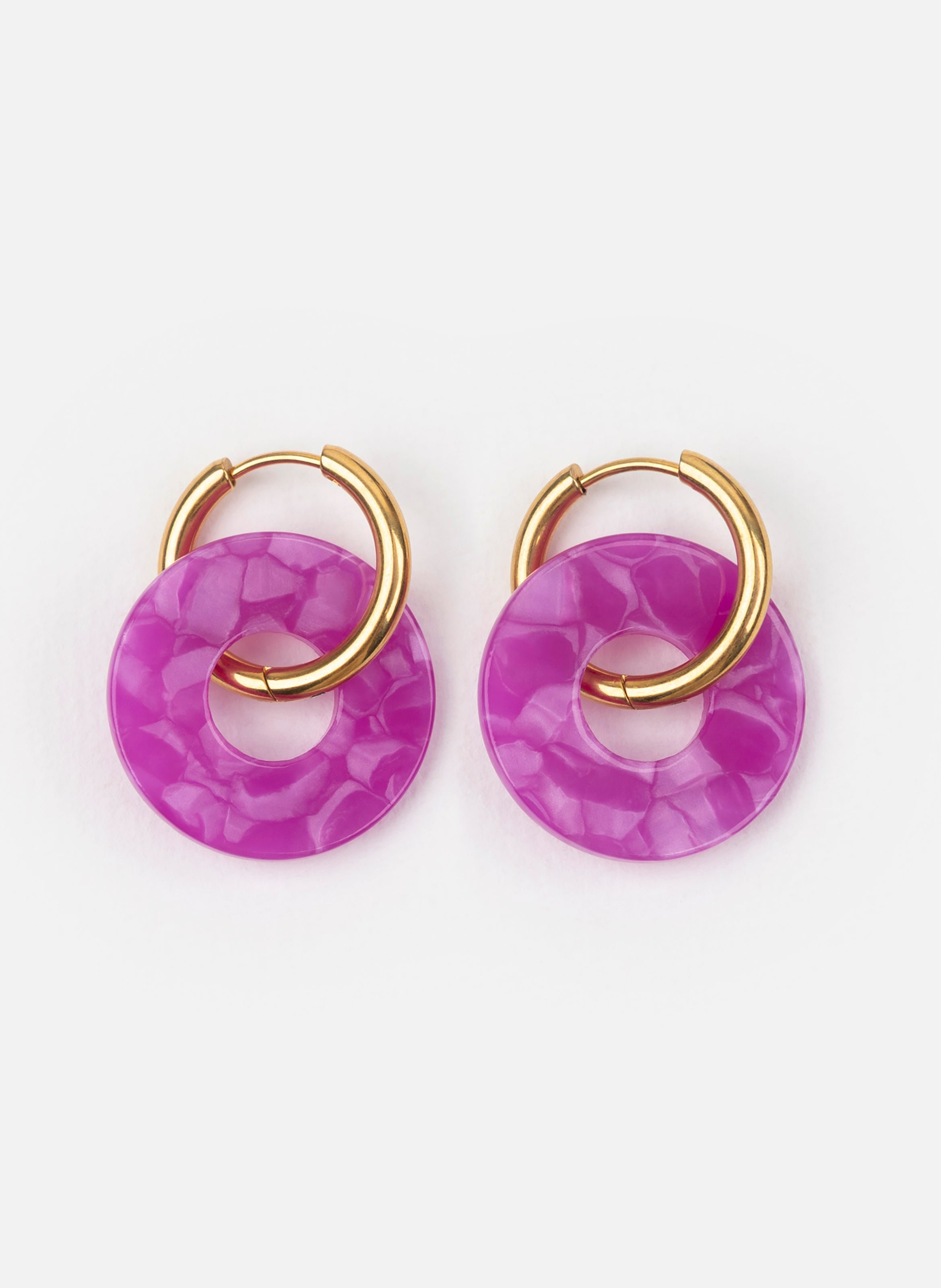 Boucles d'oreilles donuts avec anneaux en acier inoxydable doré VioletKURAGE GINZA