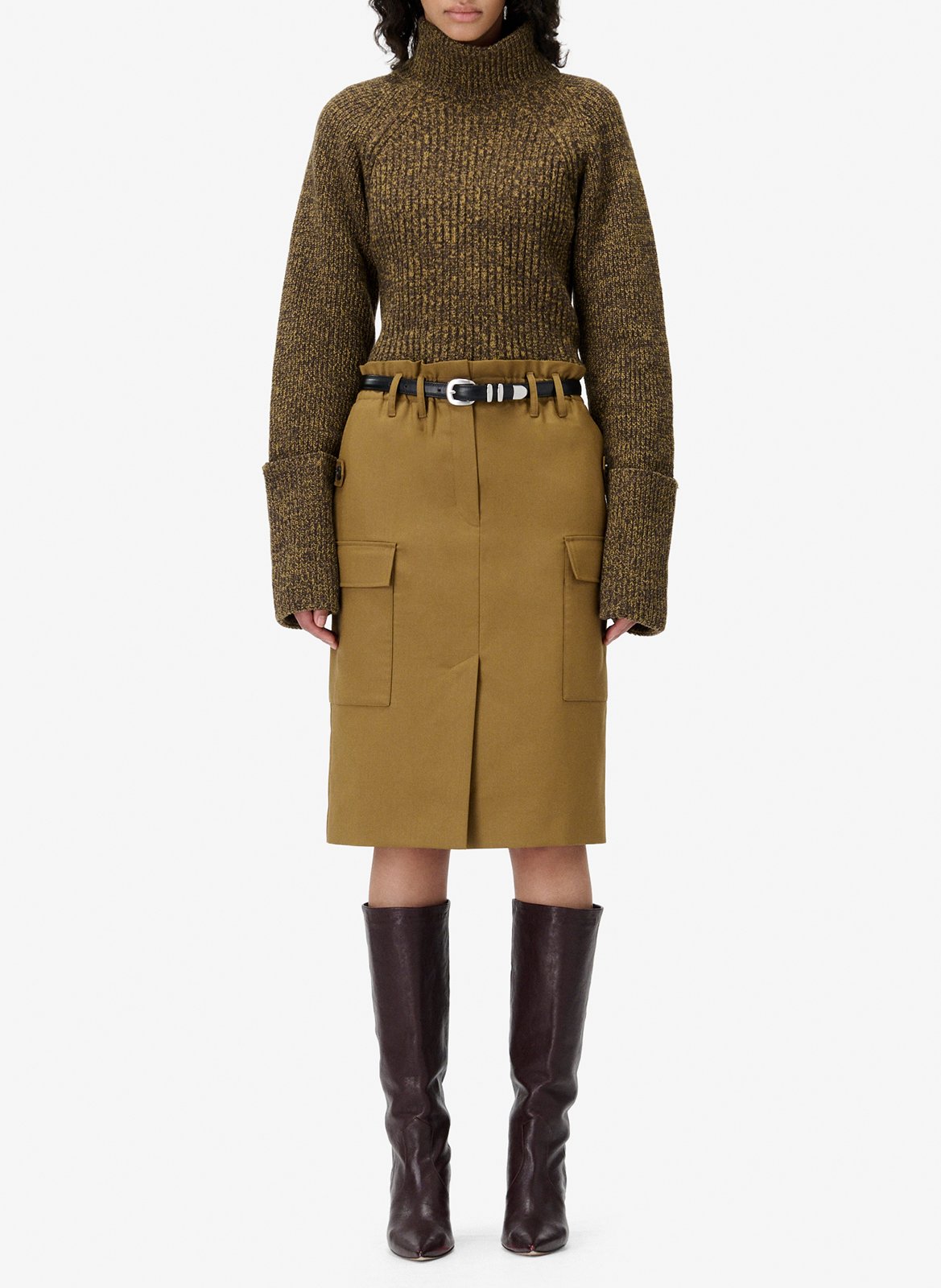 Jupe midi droite à poches en laine carrie IRO Marron