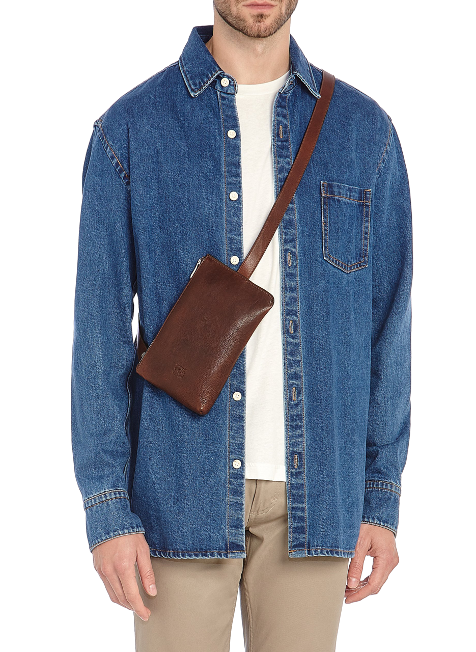 Cowhide leather bum bag IL BISONTE Brown