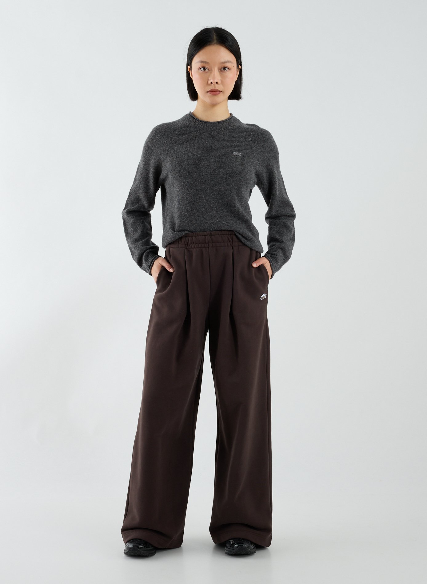 Pull col rond en laine LACOSTE Gris