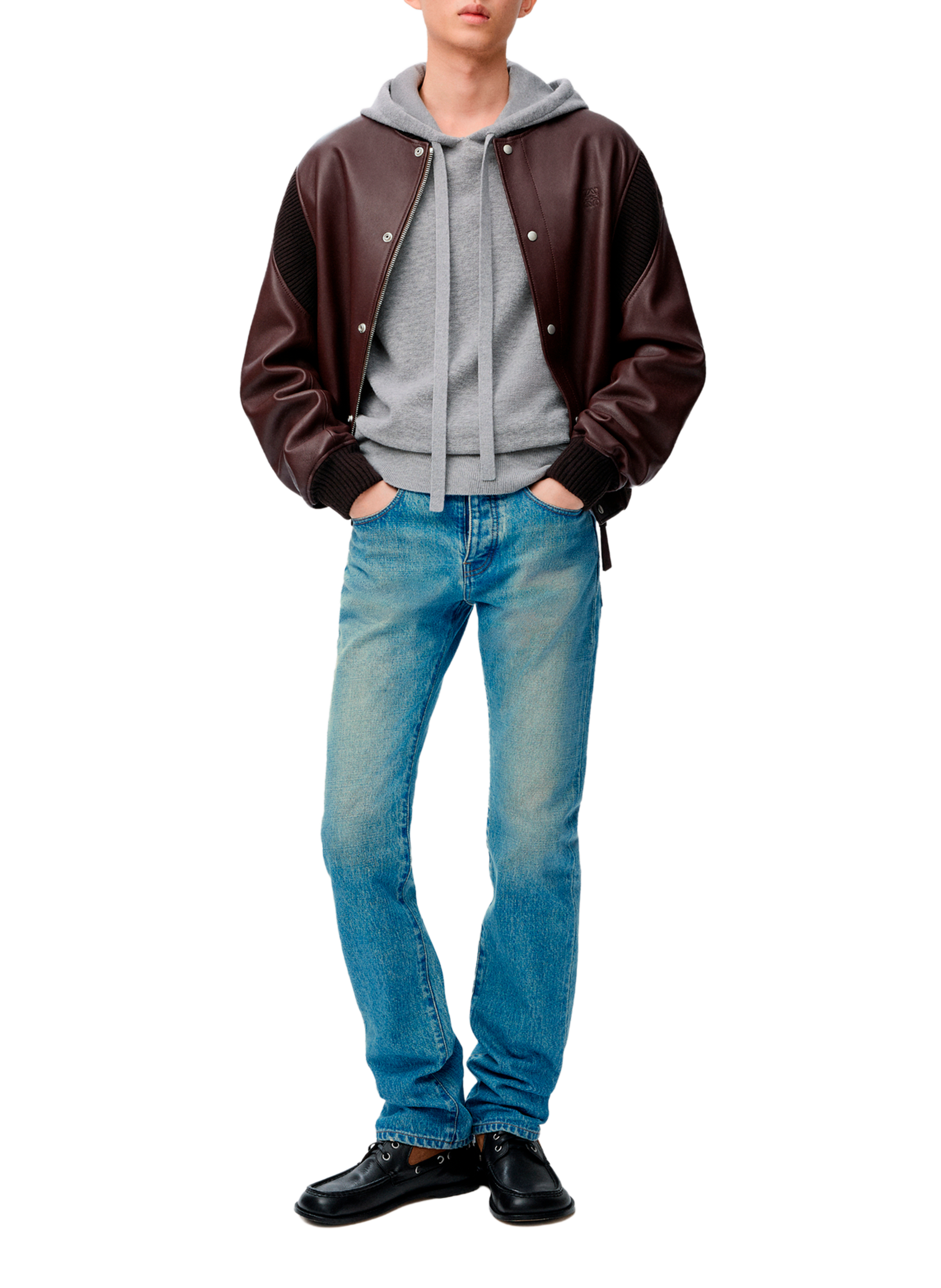 Sweatshirt droit à capuche en laine LOEWE Gris