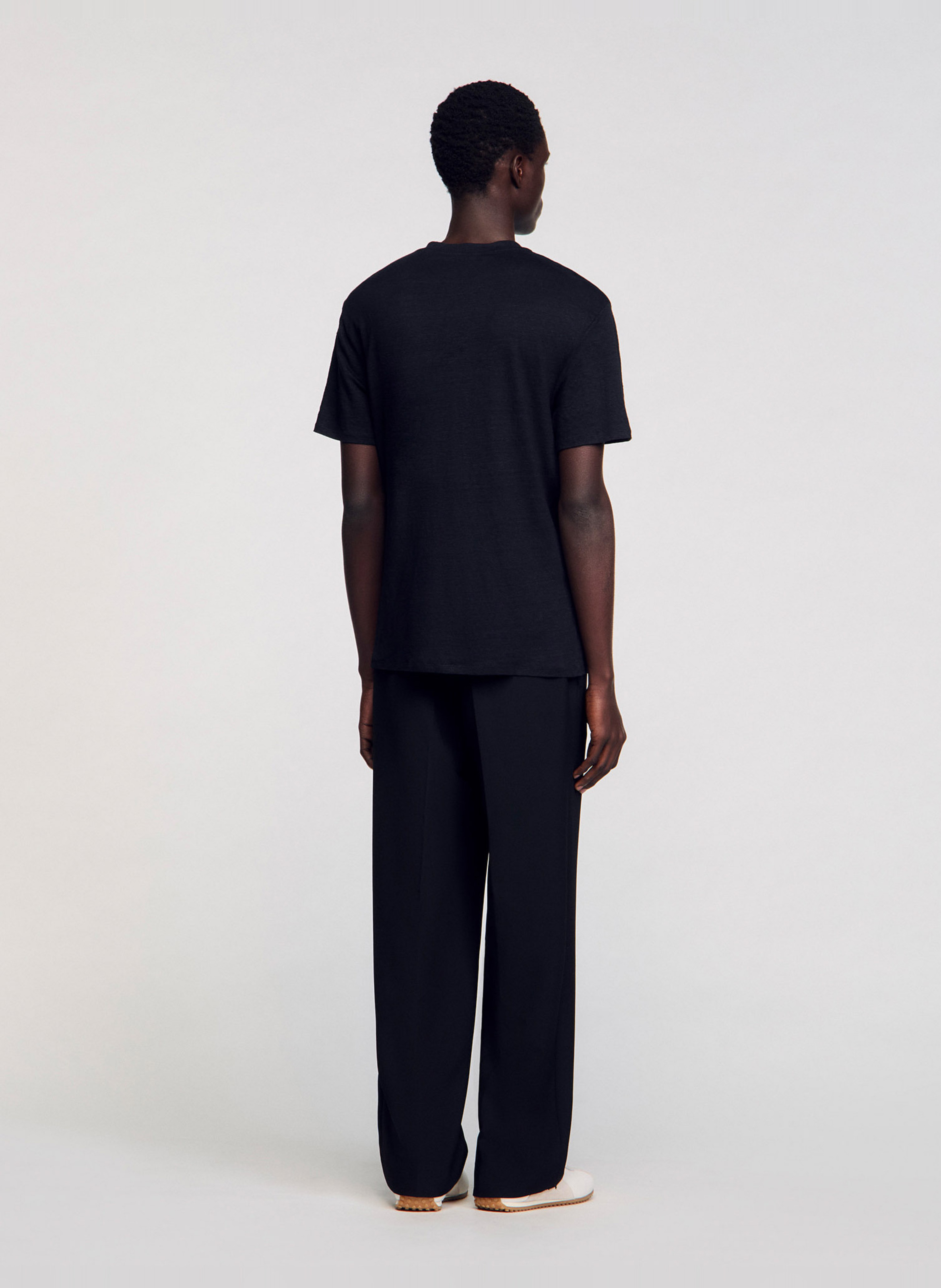 Tee-shirt col rond regular-fit en lin SANDRO Noir