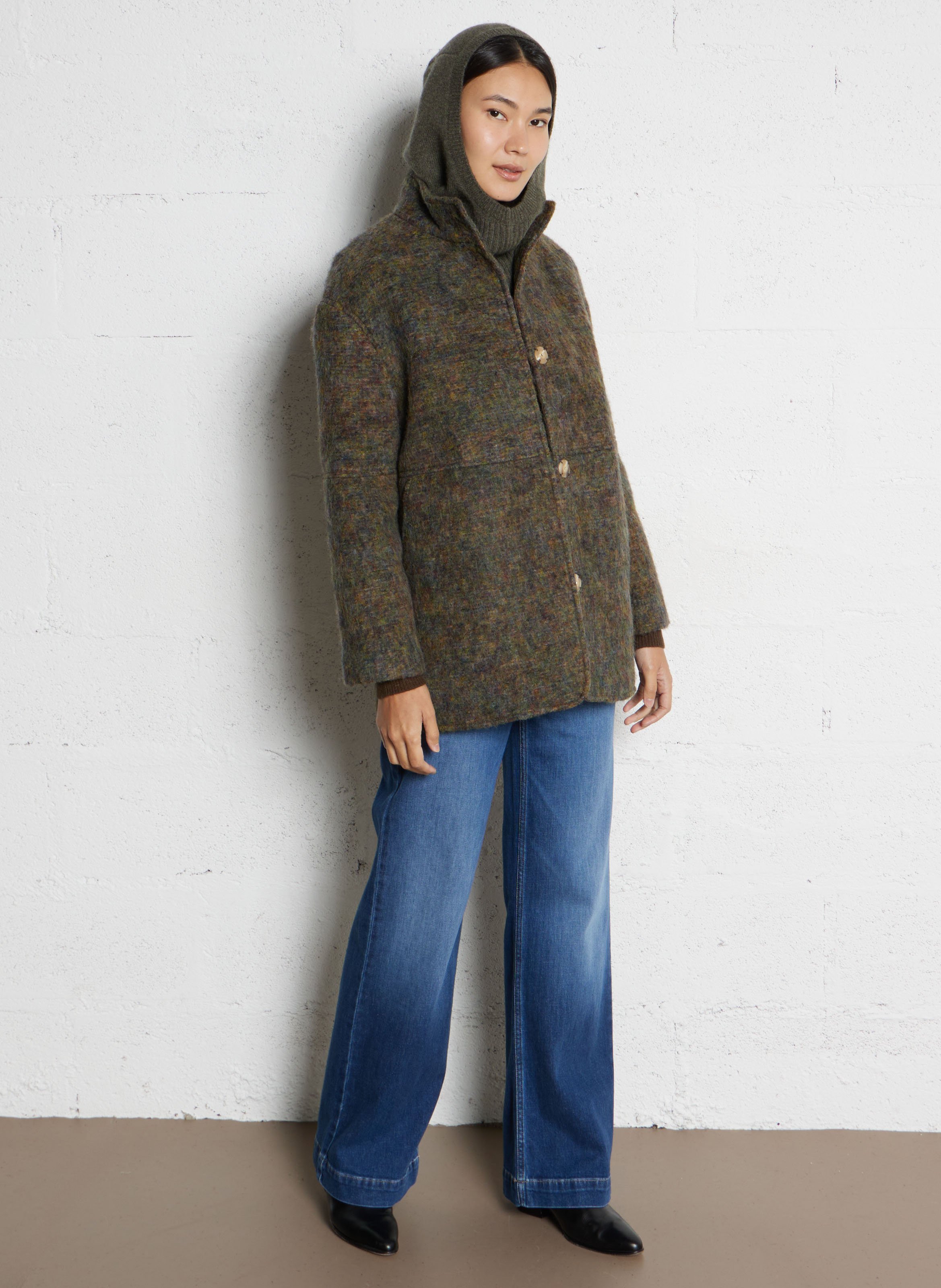 Manteau col montant en laine mélangée lamia MAISON 123 Kaki